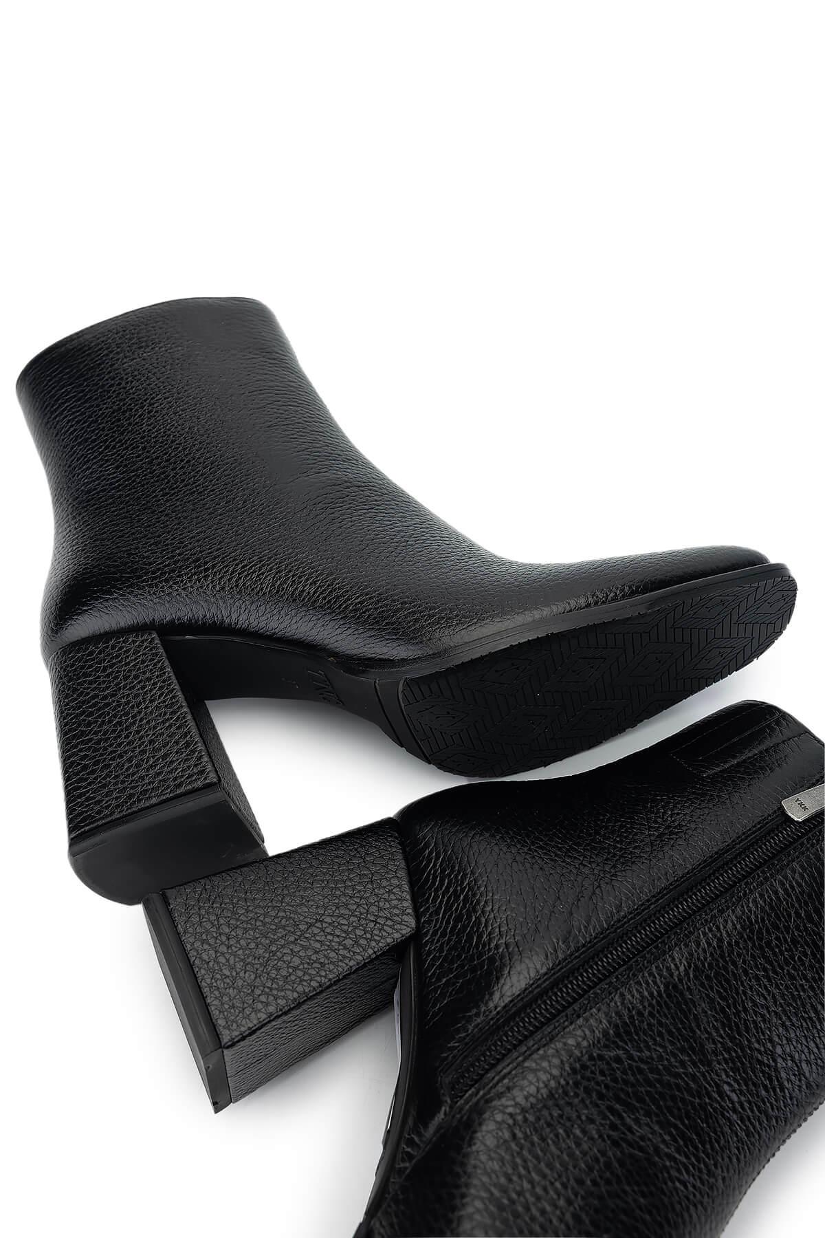 Tamer Tanca Kadın Hakiki Deri Siyah Floter Topuklu Bot