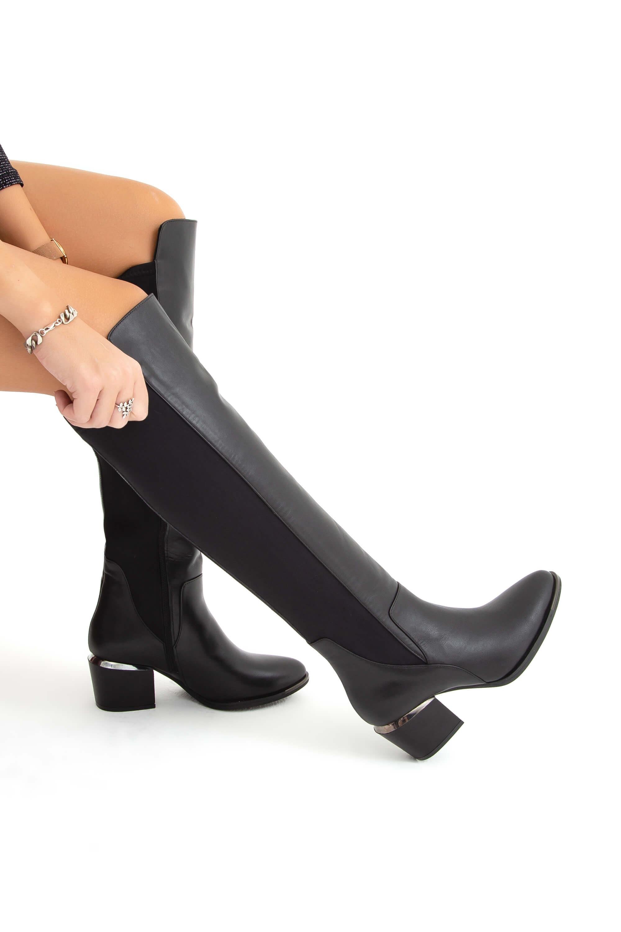 Tamer Tanca Kadın Hakiki Deri Siyah Klasik Çizme