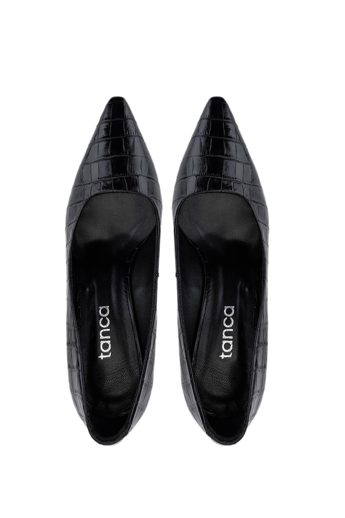 Tamer Tanca Kadın Hakiki Deri Siyah Kroko Topuklu Ayakkabı
