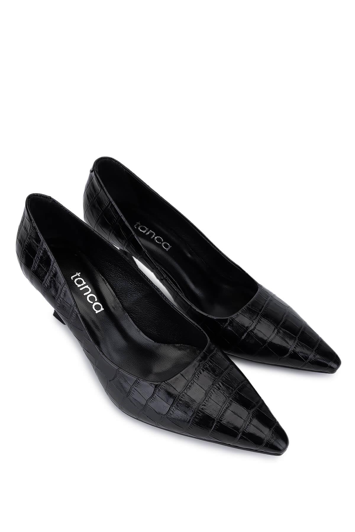 Tamer Tanca Kadın Hakiki Deri Siyah Kroko Topuklu Ayakkabı