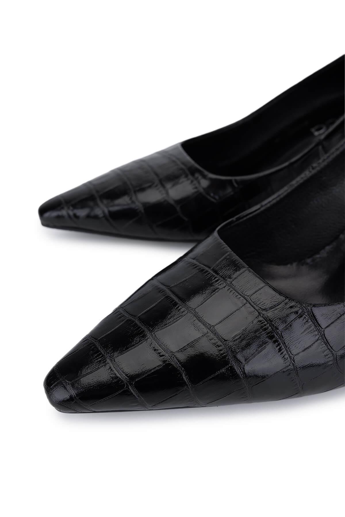 Tamer Tanca Kadın Hakiki Deri Siyah Kroko Topuklu Ayakkabı