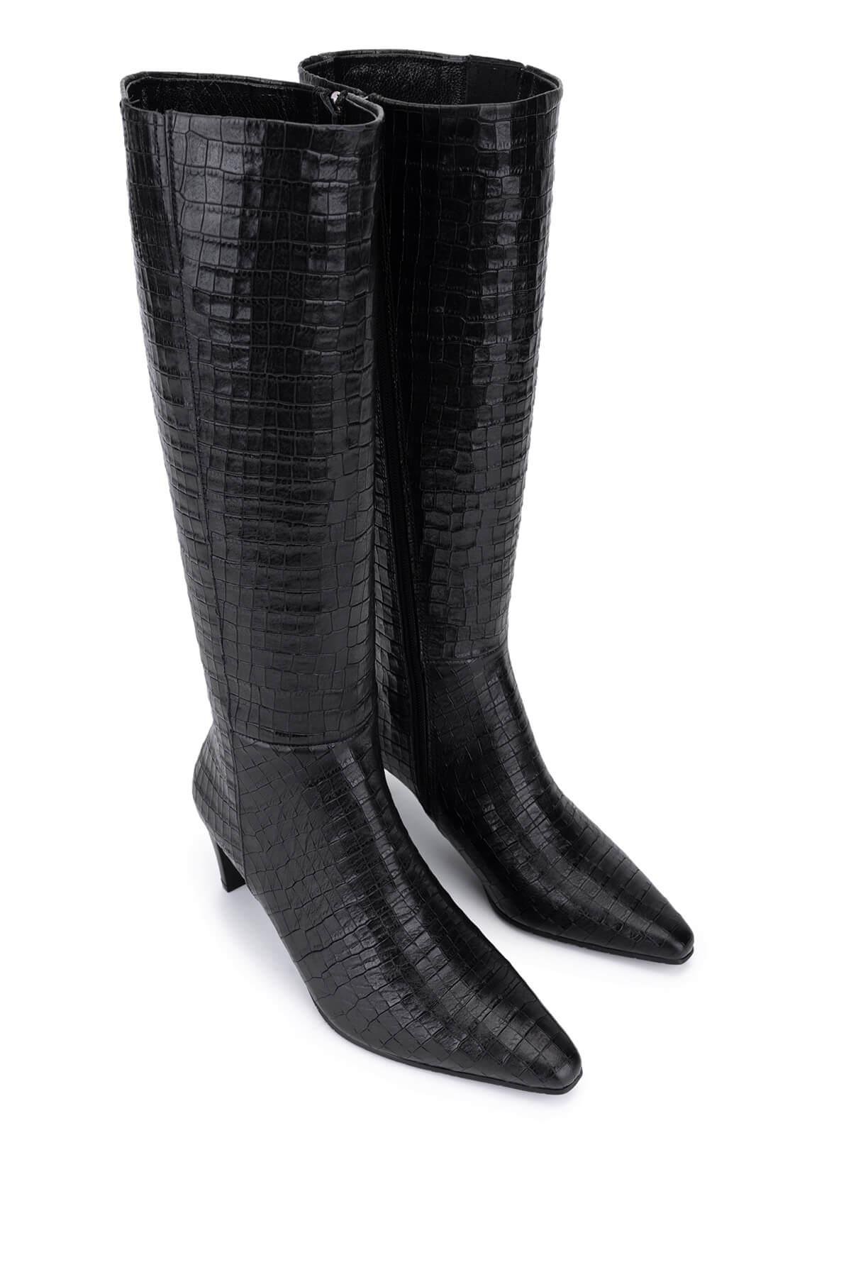 Tamer Tanca Kadın Hakiki Deri Siyah Kroko Klasik Çizme