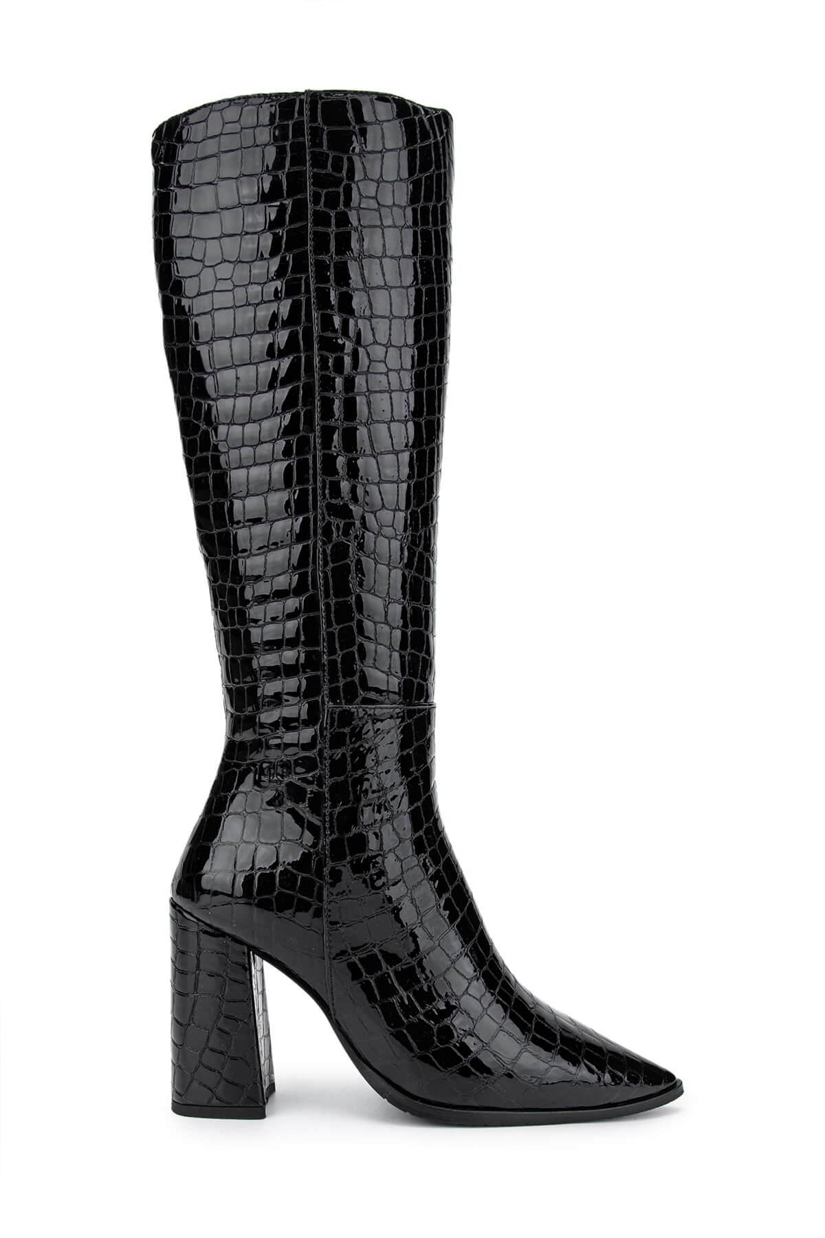 Tamer Tanca Kadın Hakiki Deri Siyah Kroko Casual Çizme