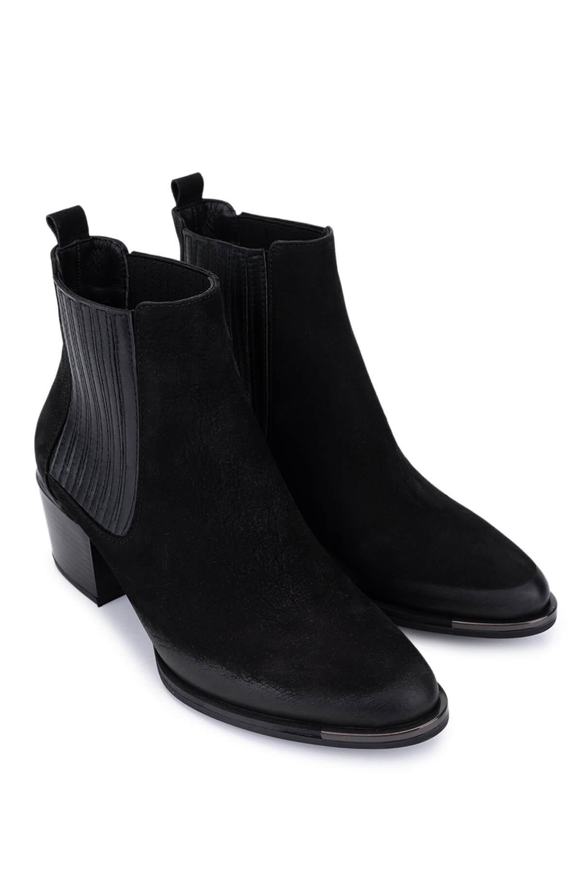 Tamer Tanca Kadın Hakiki Deri Siyah Nubuk Topuklu Bot