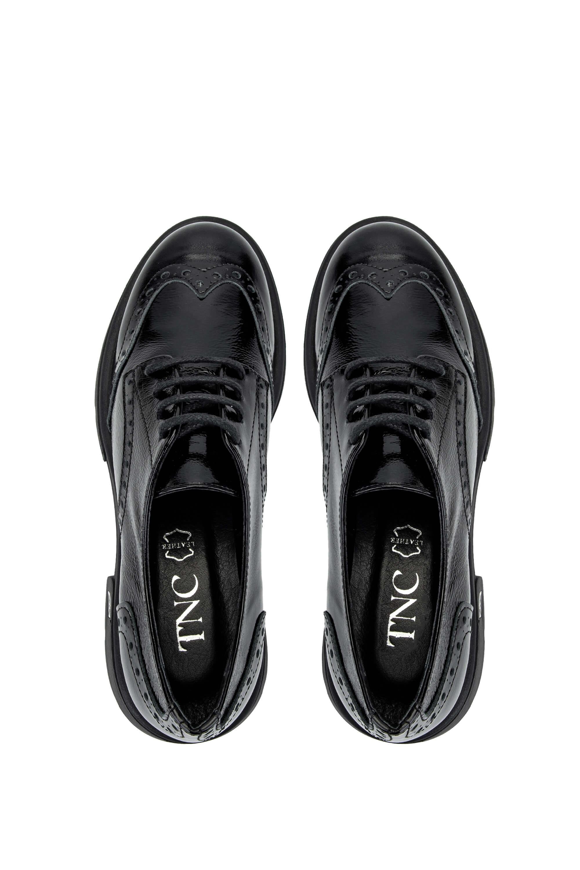 Tamer Tanca Kadın Hakiki Deri Siyah Rugan Casual Ayakkabı