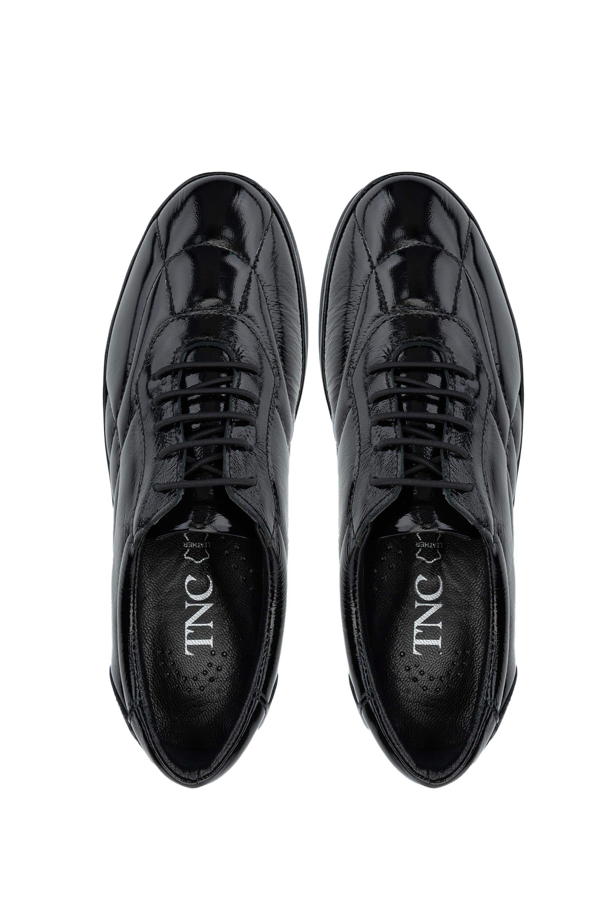 Tamer Tanca Kadın Hakiki Deri Siyah Rugan Casual Ayakkabı