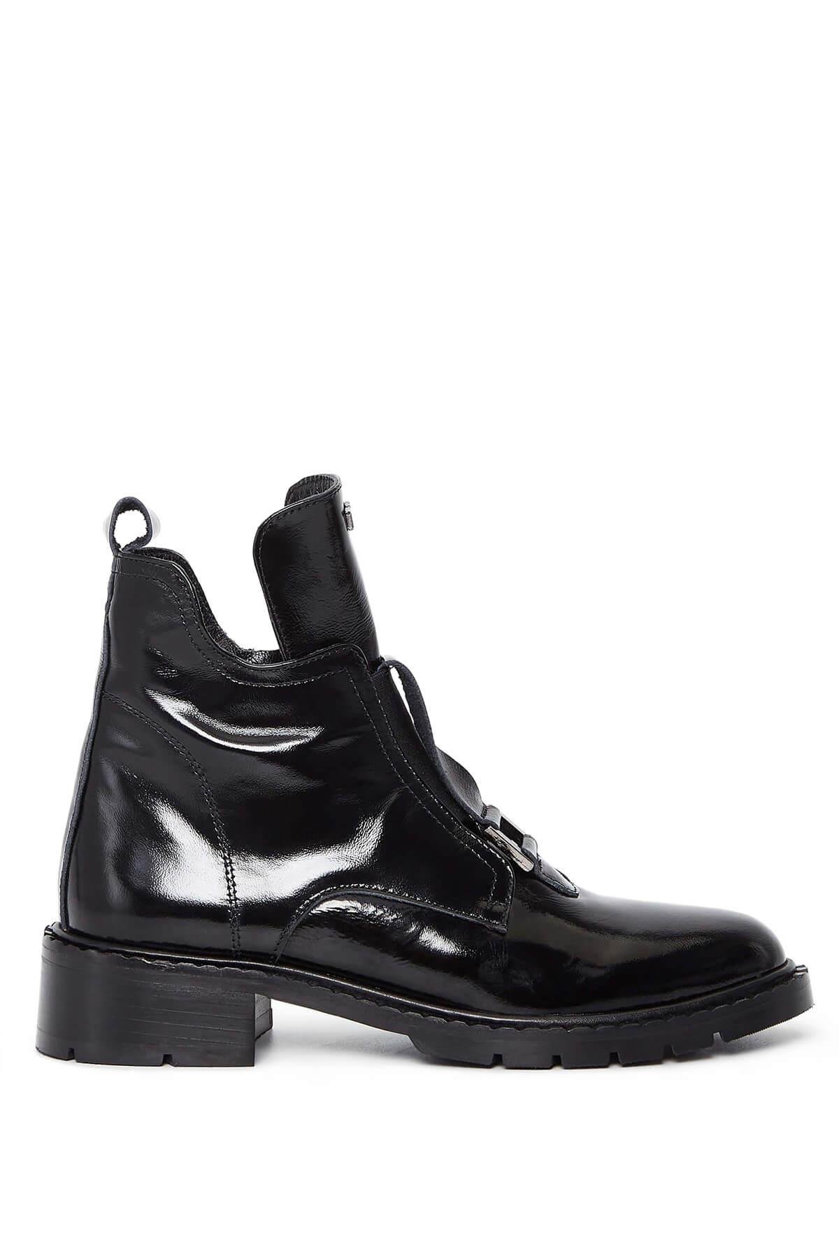 Tamer Tanca Kadın Hakiki Deri Siyah Rugan Casual Bot