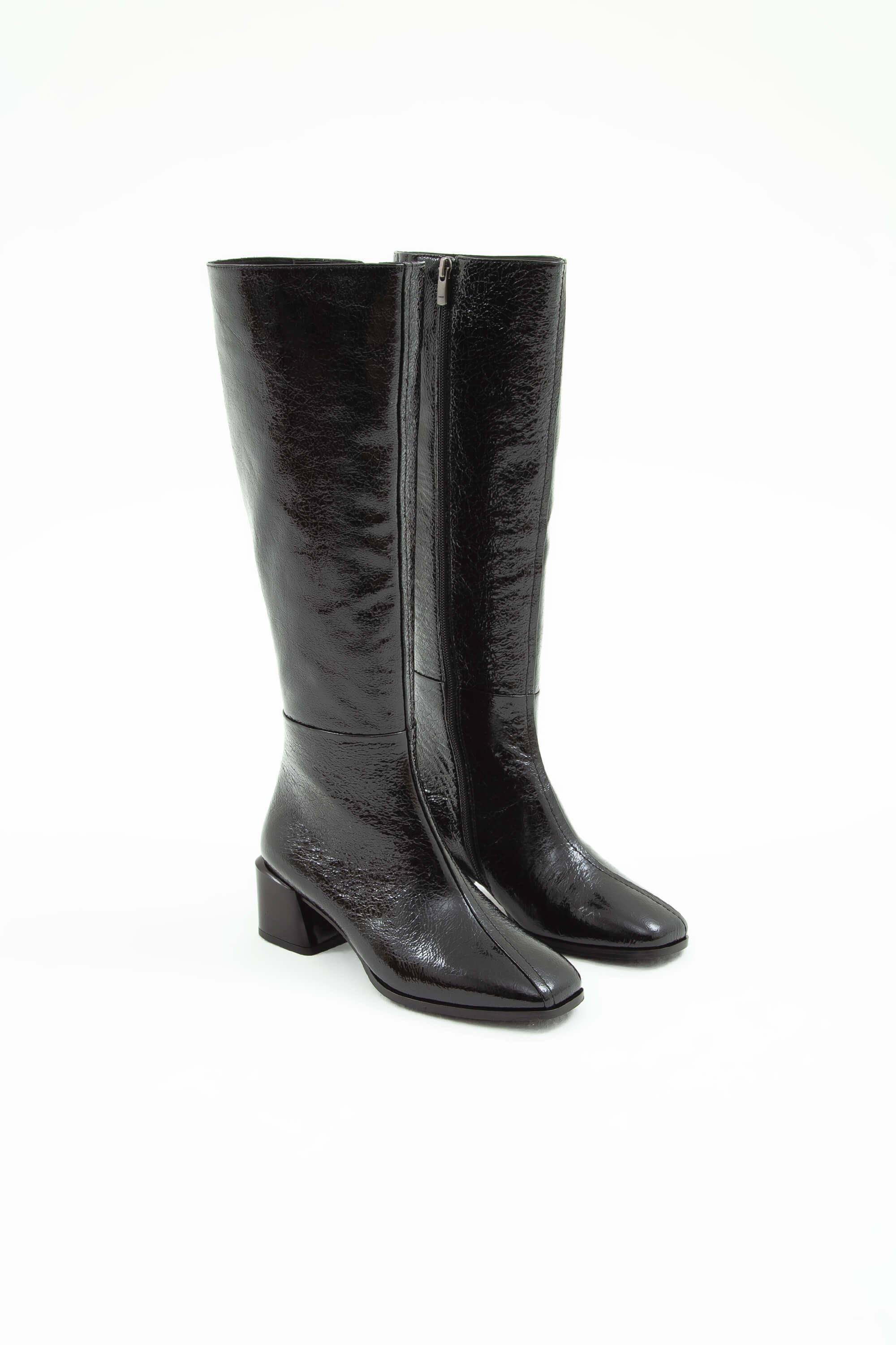 Tamer Tanca Kadın Hakiki Deri Siyah Rugan Topuklu Çizme