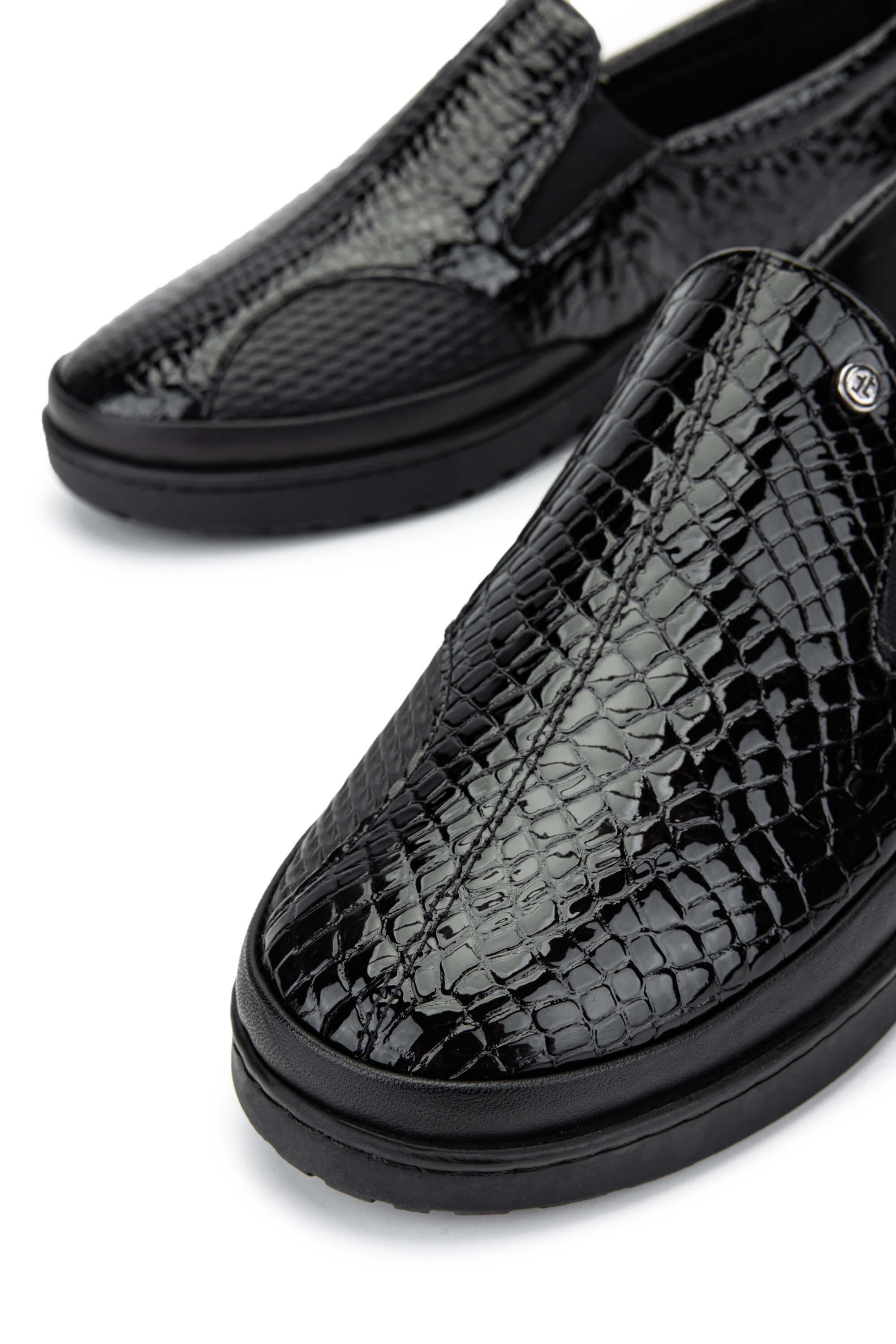 Tamer Tanca Kadın Hakiki Deri Siyah Rugan Casual Ayakkabı