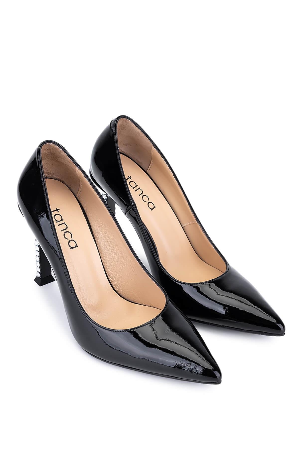 Tamer Tanca Kadın Hakiki Deri Siyah Rugan Topuklu Ayakkabı