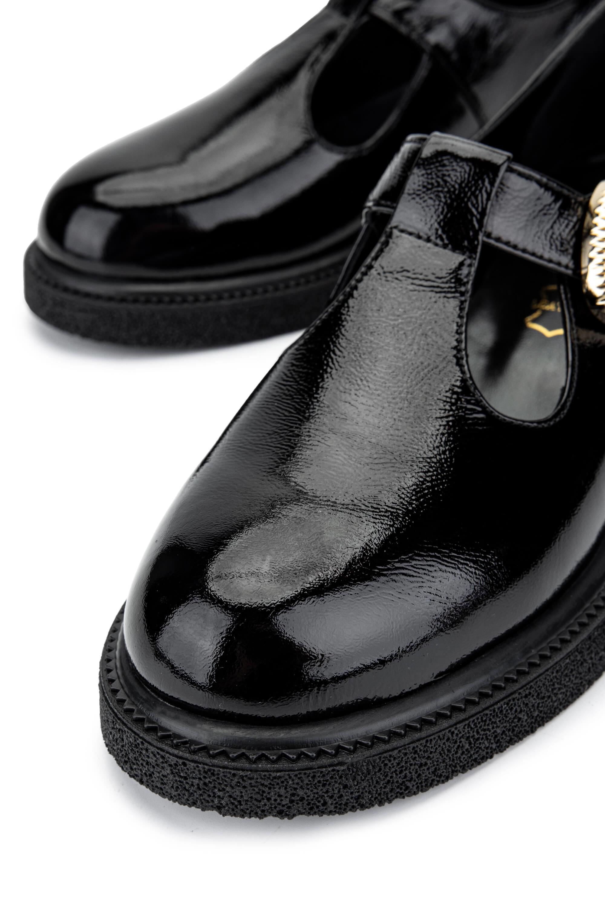 Tamer Tanca Kadın Hakiki Deri Siyah Rugan Casual Ayakkabı