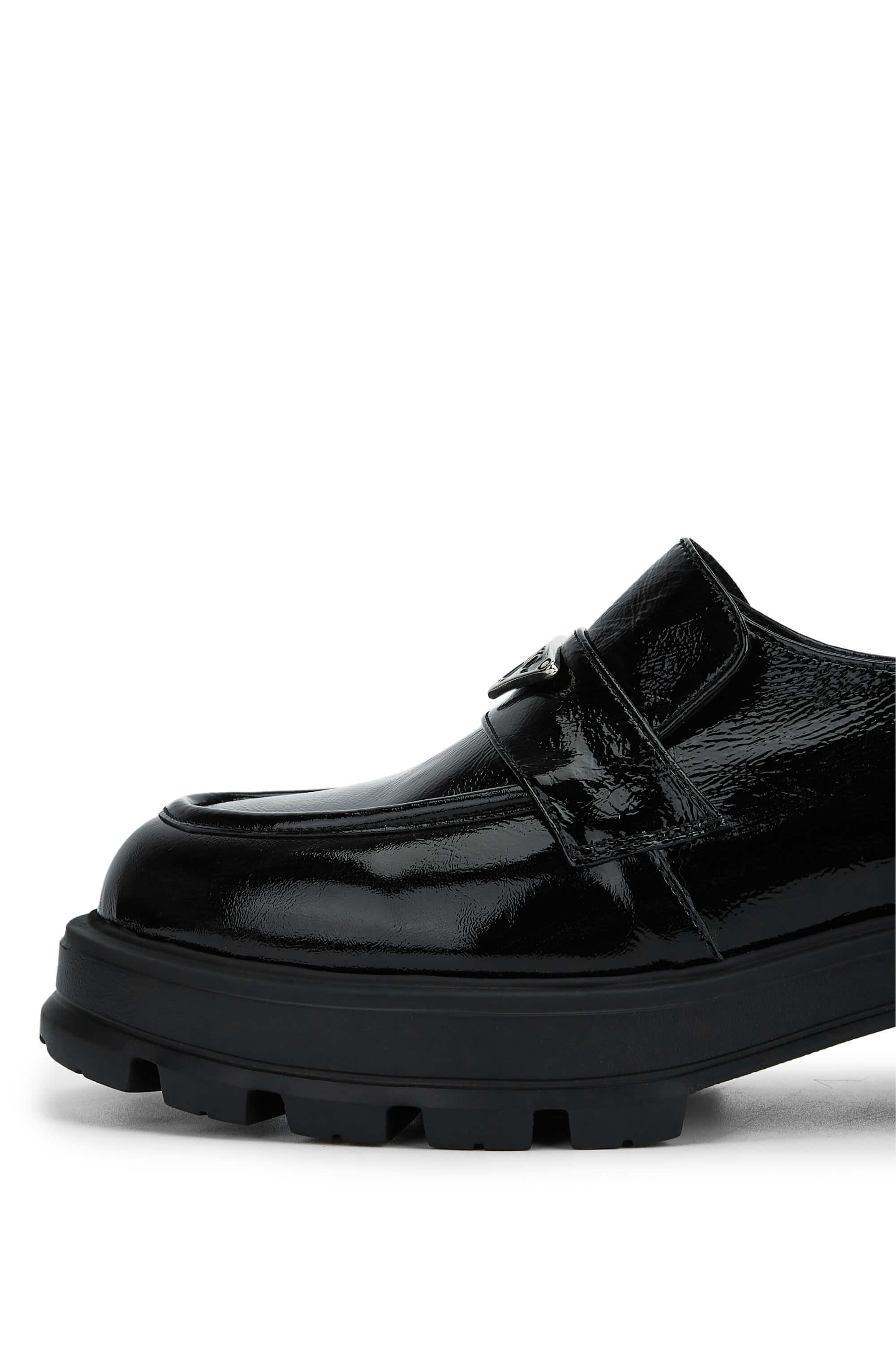 Tamer Tanca Kadın Hakiki Deri Siyah Rugan Loafer Ayakkabı