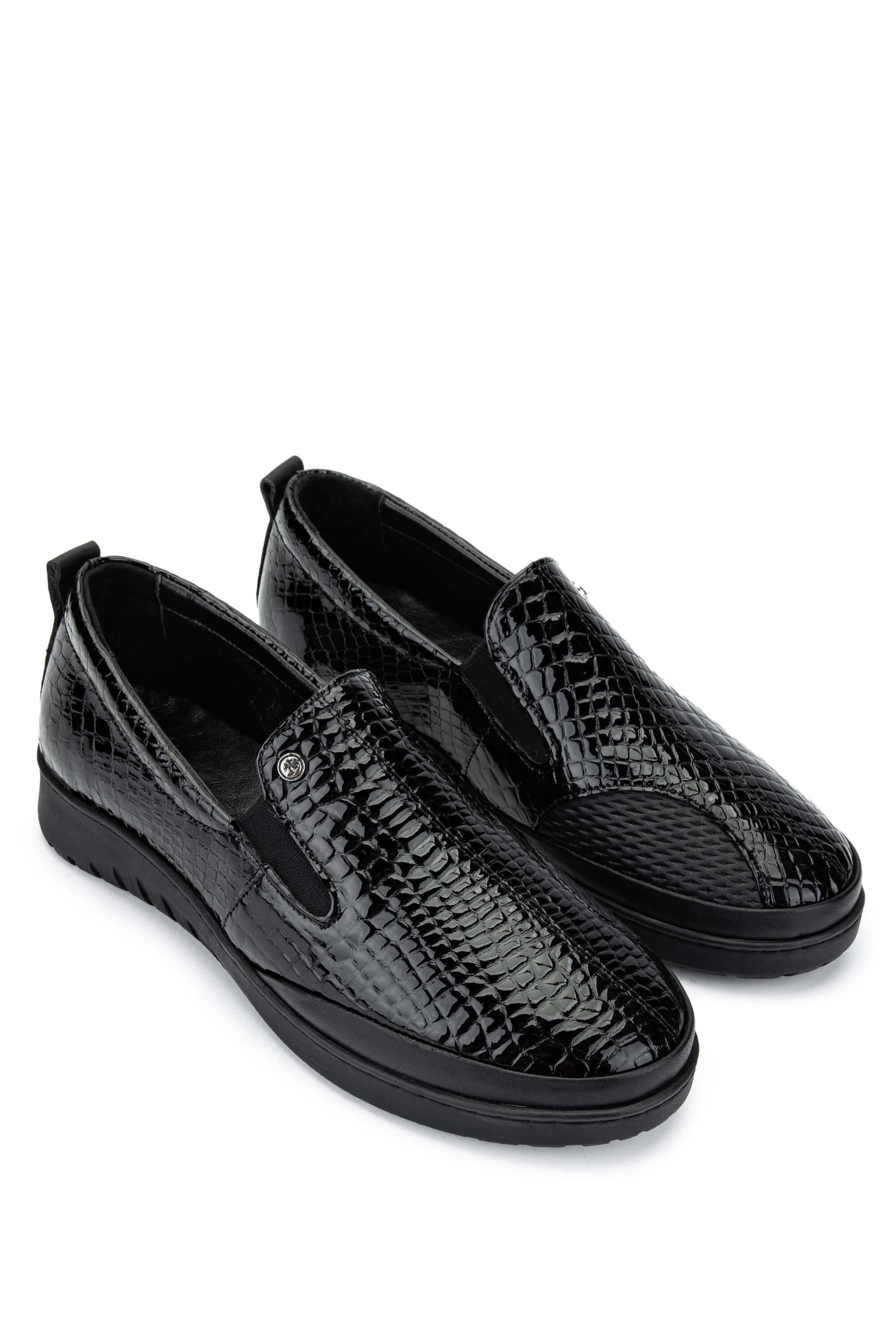 Tamer Tanca Kadın Hakiki Deri Siyah Rugan Casual Ayakkabı