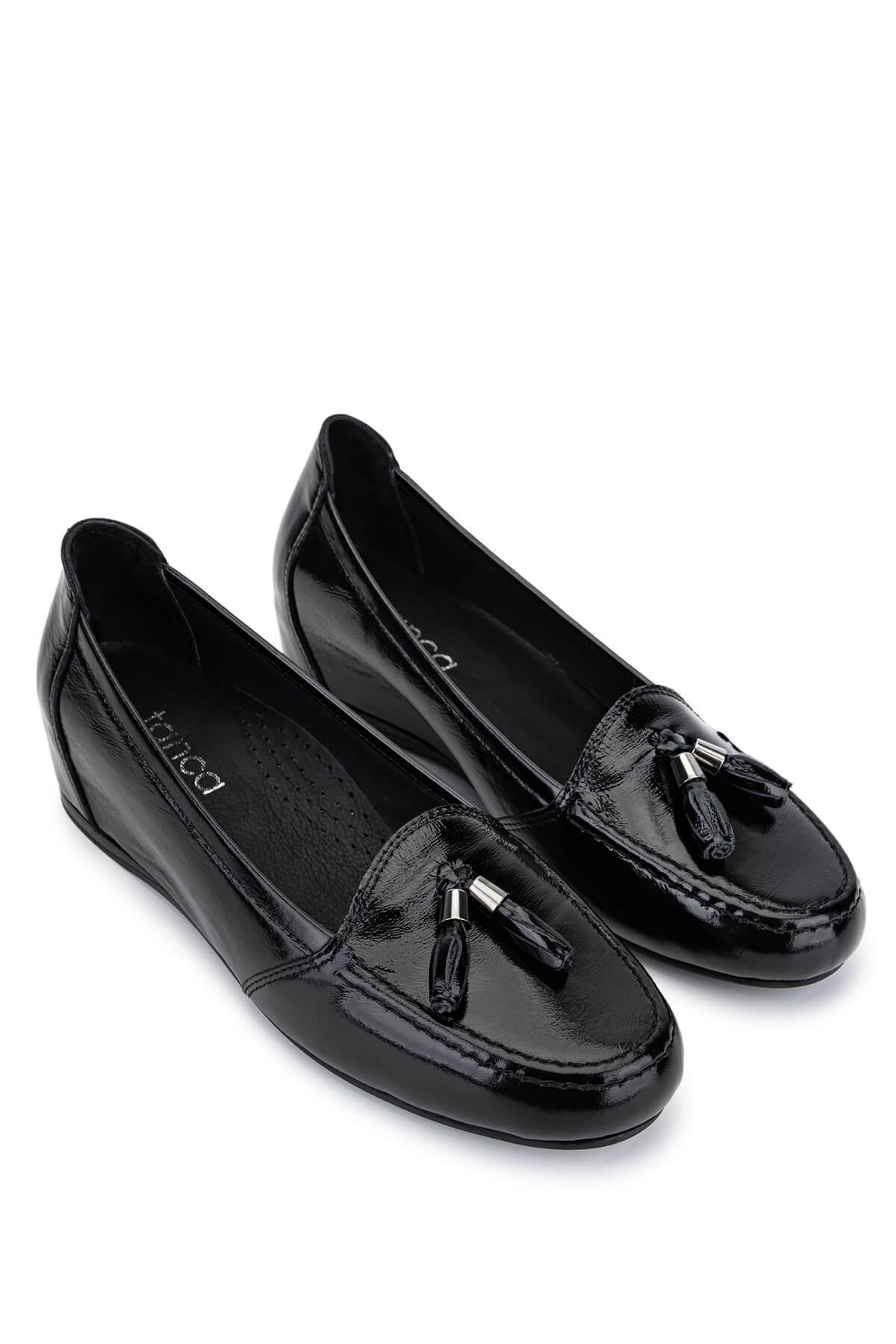 Tamer Tanca Kadın Hakiki Deri Siyah Rugan Comfort Ayakkabı