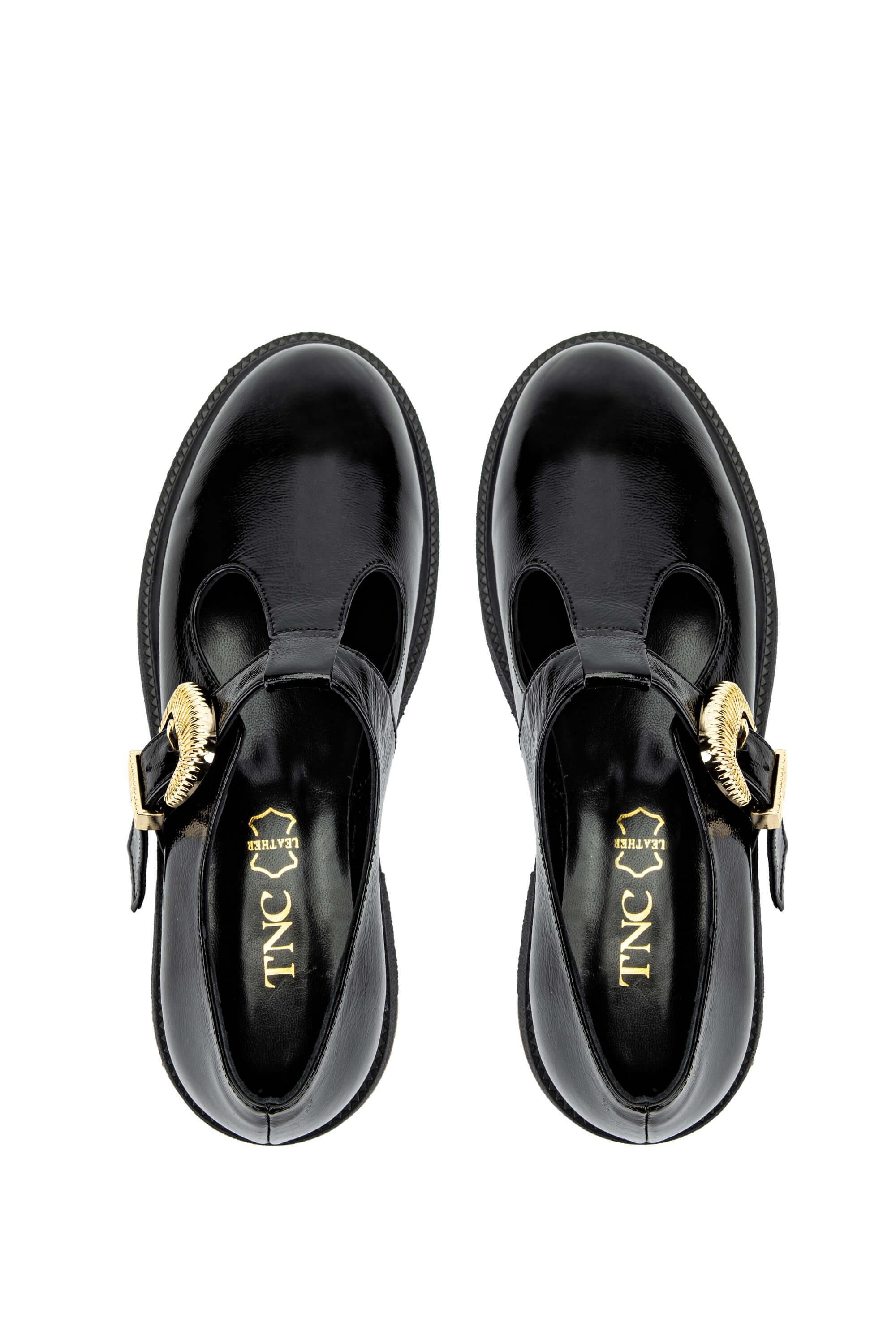 Tamer Tanca Kadın Hakiki Deri Siyah Rugan Casual Ayakkabı