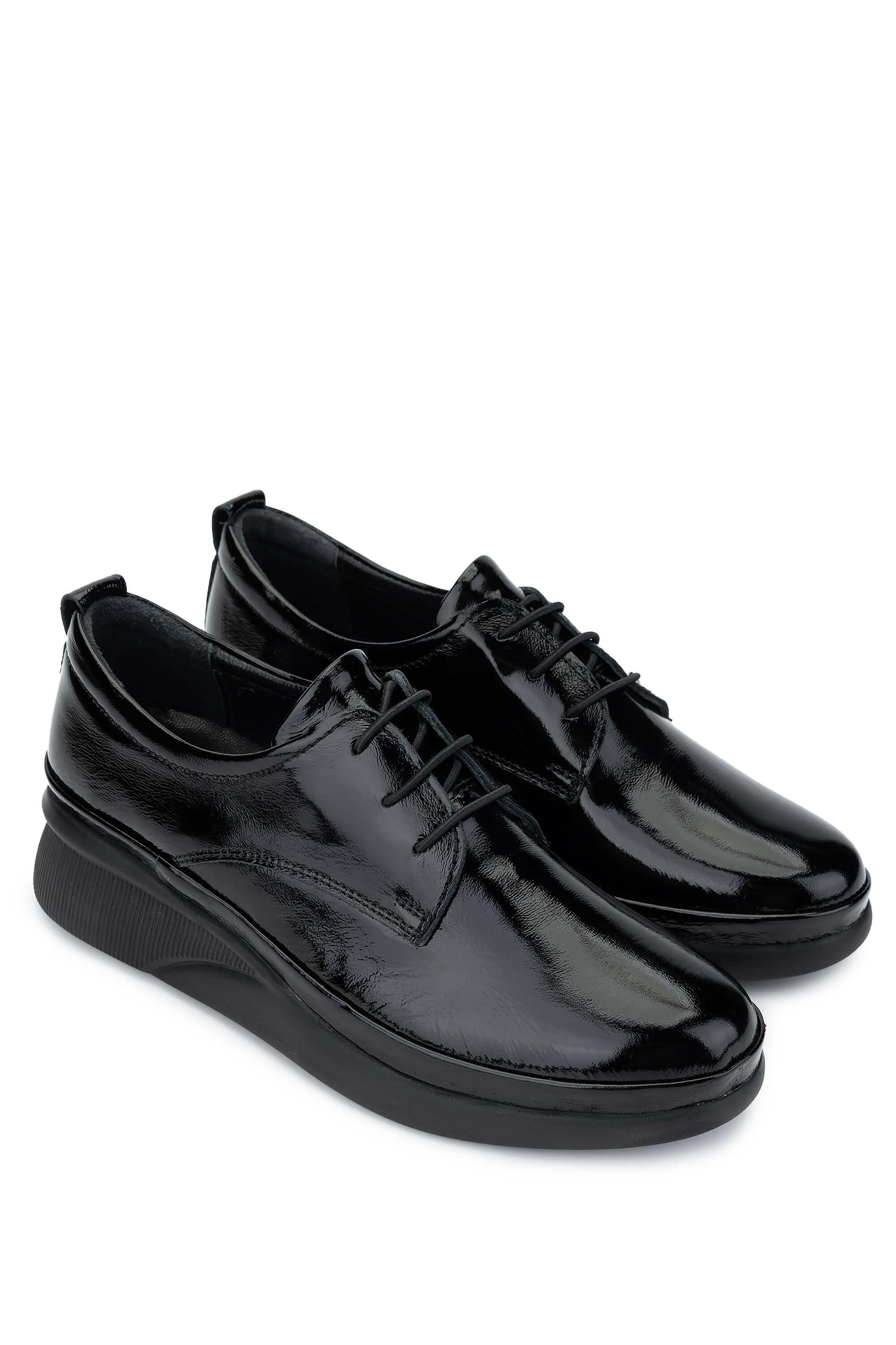 Tamer Tanca Kadın Hakiki Deri Siyah Rugan Casual Ayakkabı