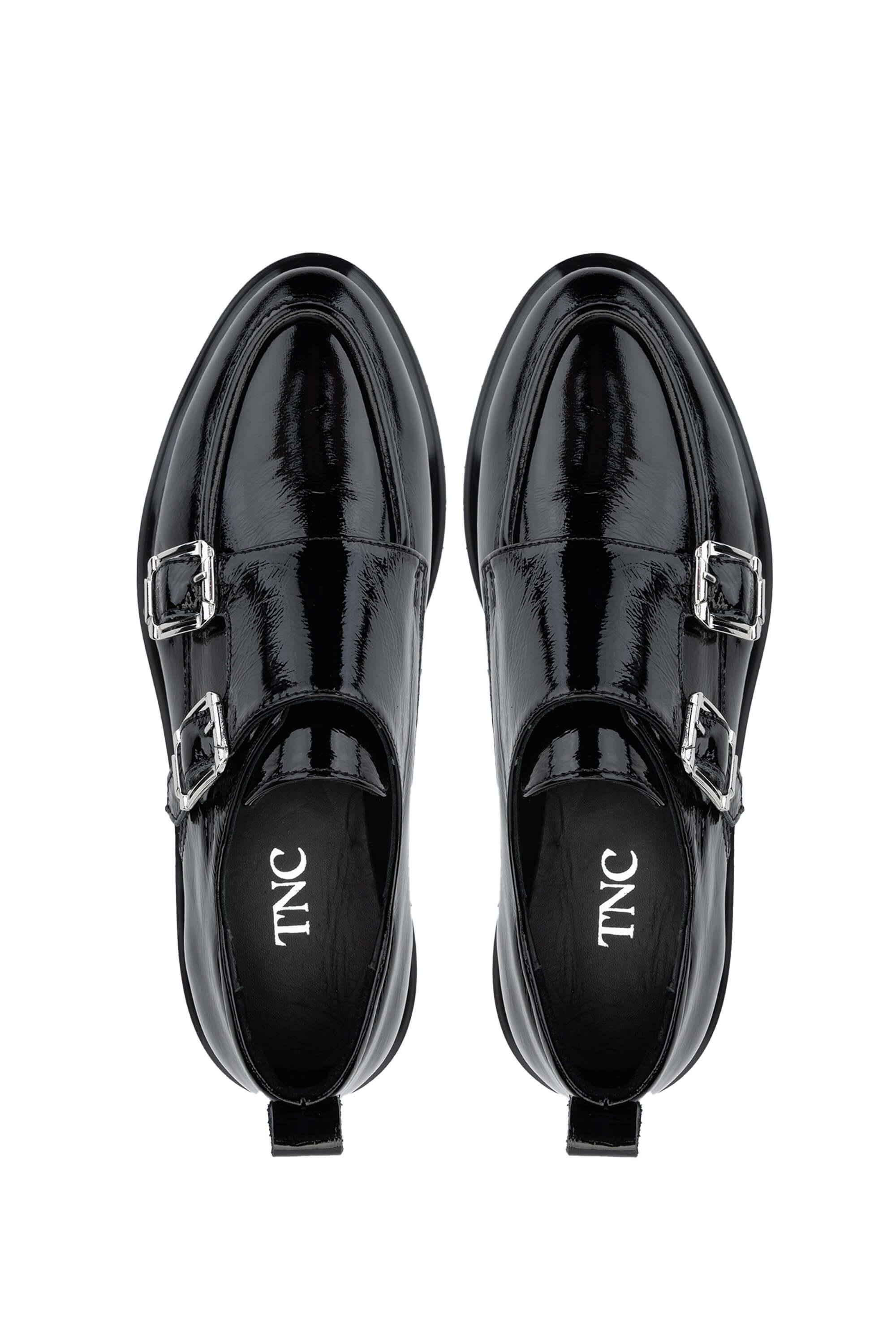 Tamer Tanca Kadın Hakiki Deri Siyah Rugan Casual Ayakkabı