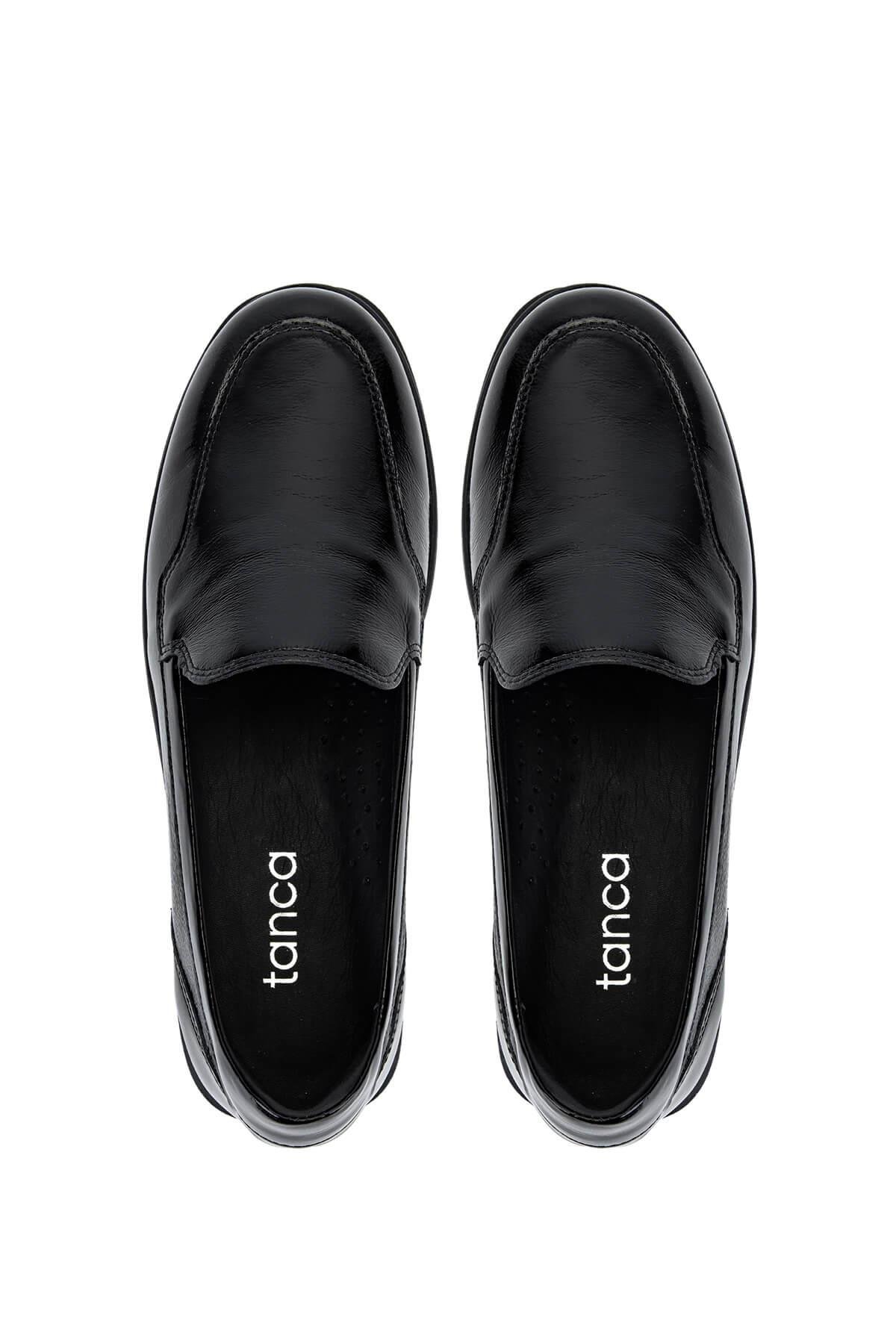 Tamer Tanca Kadın Hakiki Deri Siyah Rugan Comfort Ayakkabı