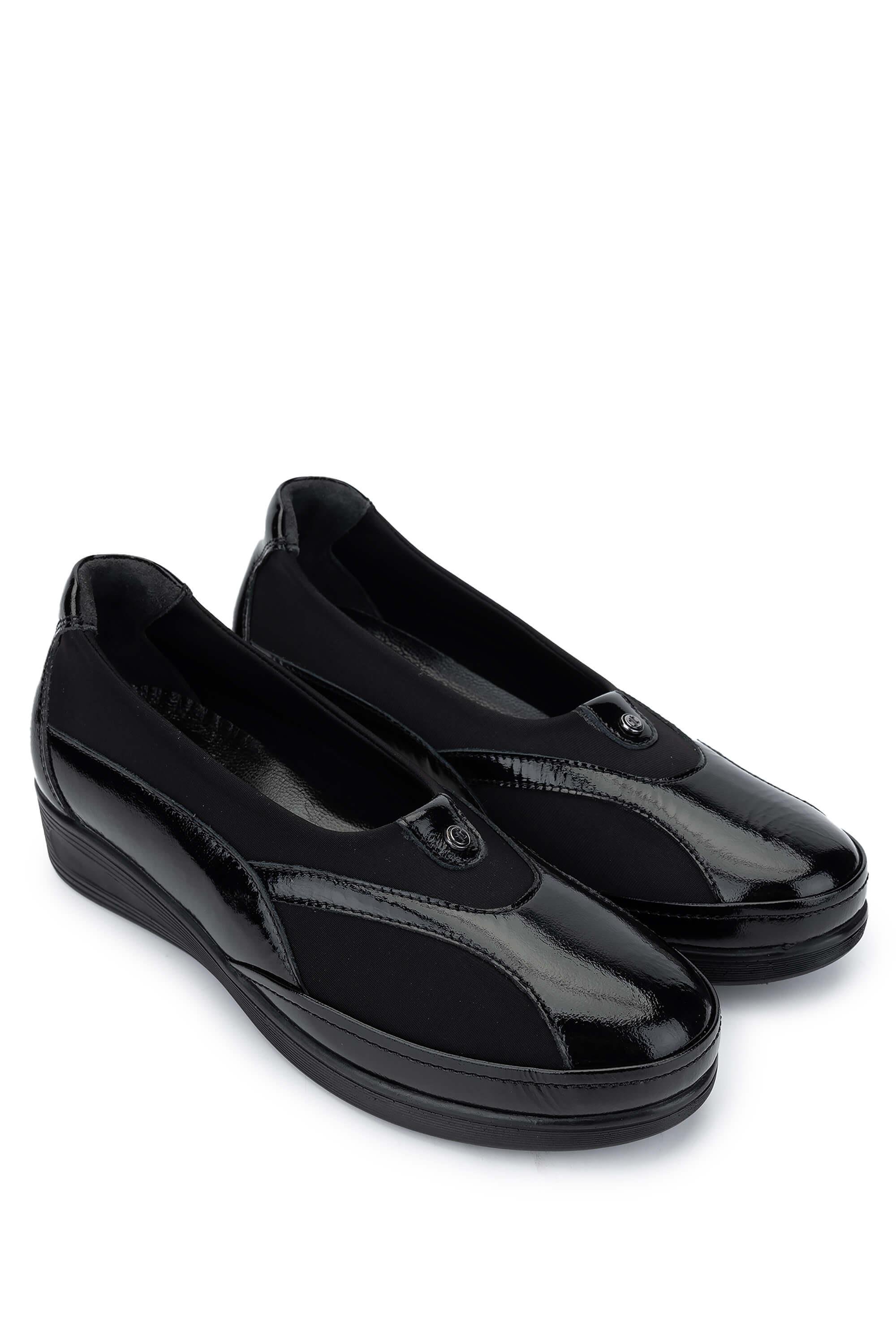 Tamer Tanca Kadın Hakiki Deri Siyah Rugan Casual Ayakkabı