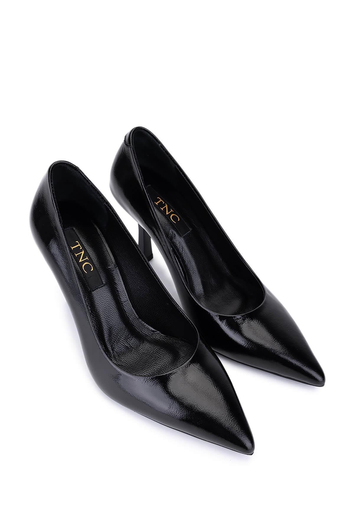 Tamer Tanca Kadın Hakiki Deri Siyah Rugan Topuklu Ayakkabı