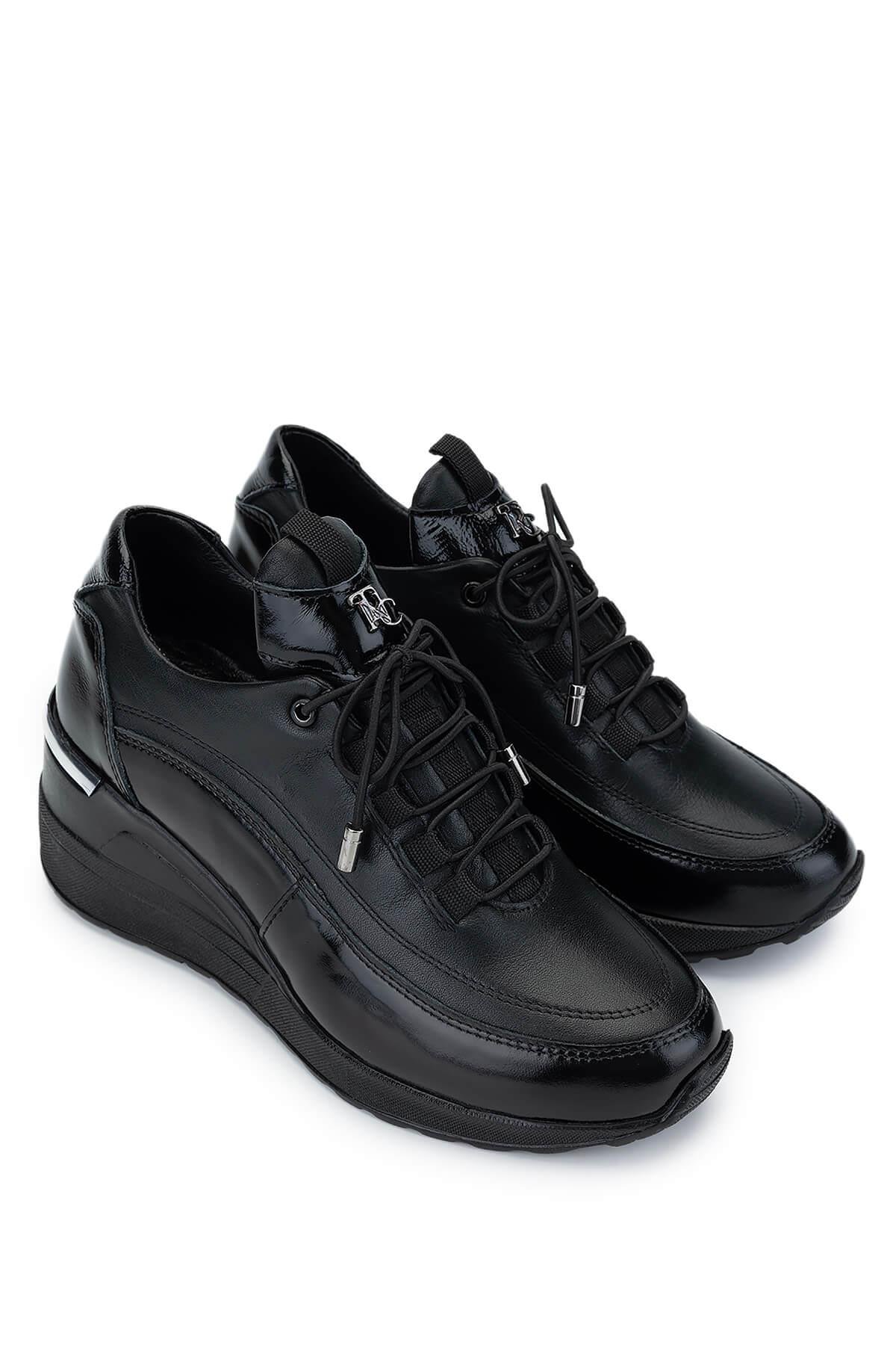 Tamer Tanca Kadın Hakiki Deri Siyah Rugan Casual Ayakkabı