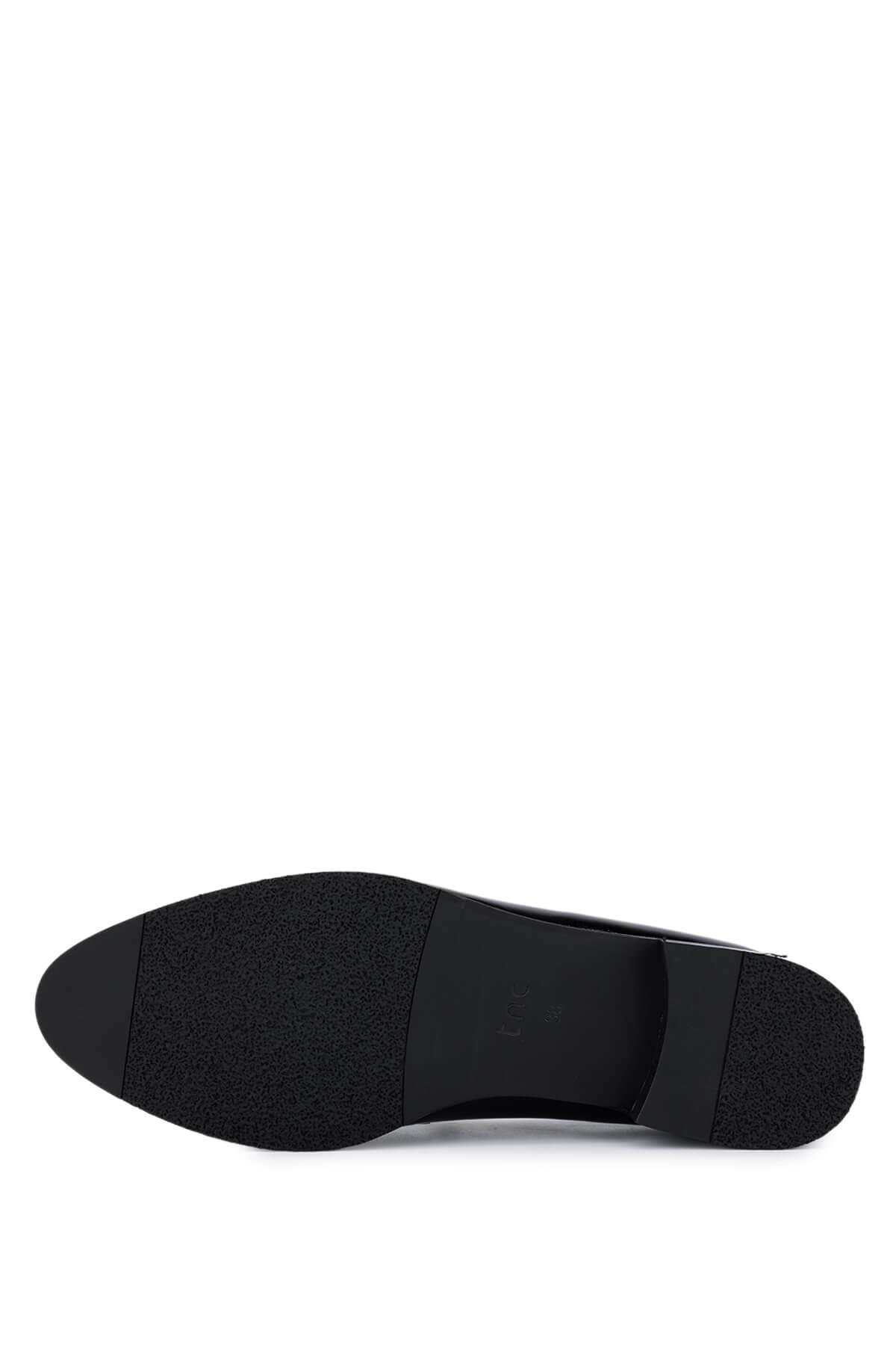 Tamer Tanca Kadın Hakiki Deri Siyah Rugan Loafer Ayakkabı