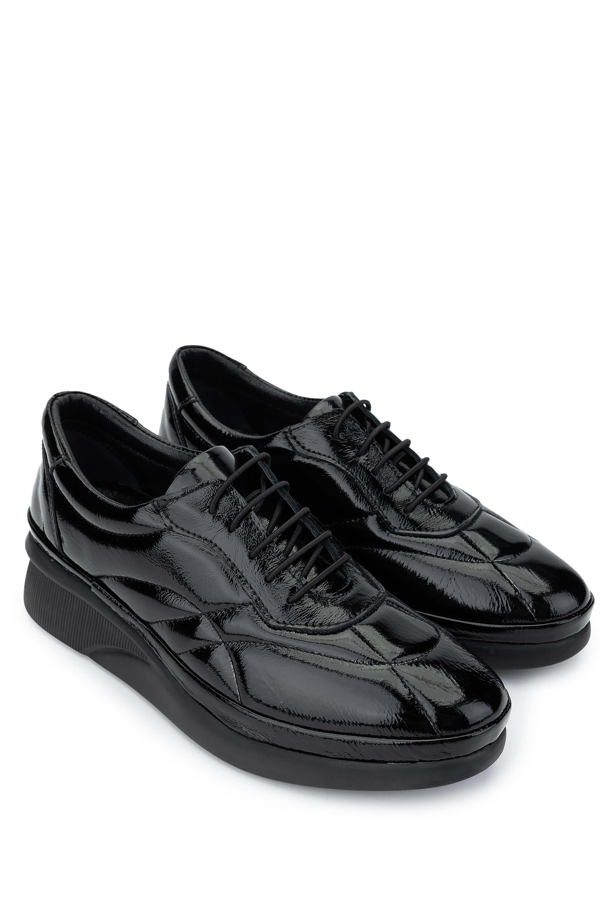 Tamer Tanca Kadın Hakiki Deri Siyah Rugan Casual Ayakkabı