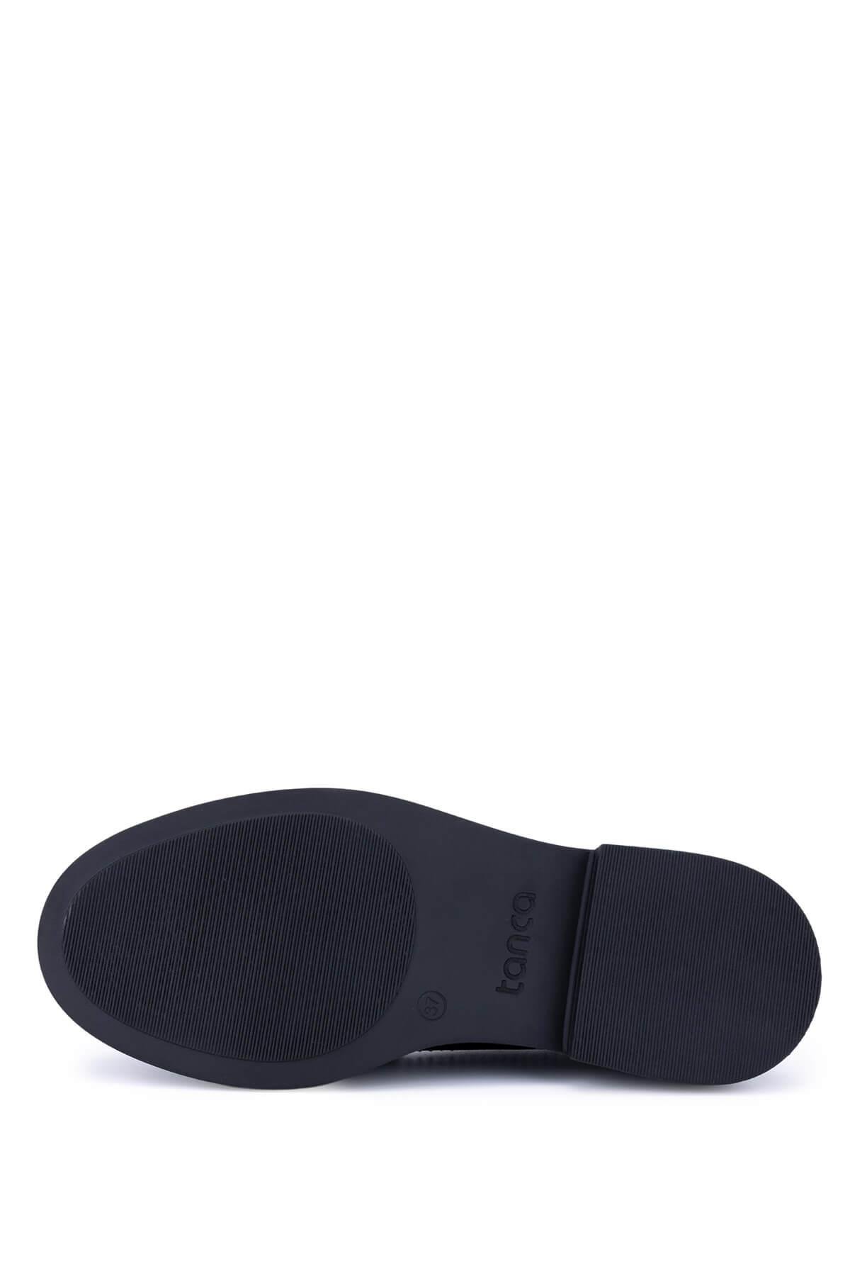 Tamer Tanca Kadın Hakiki Deri Siyah Rugan Loafer Ayakkabı