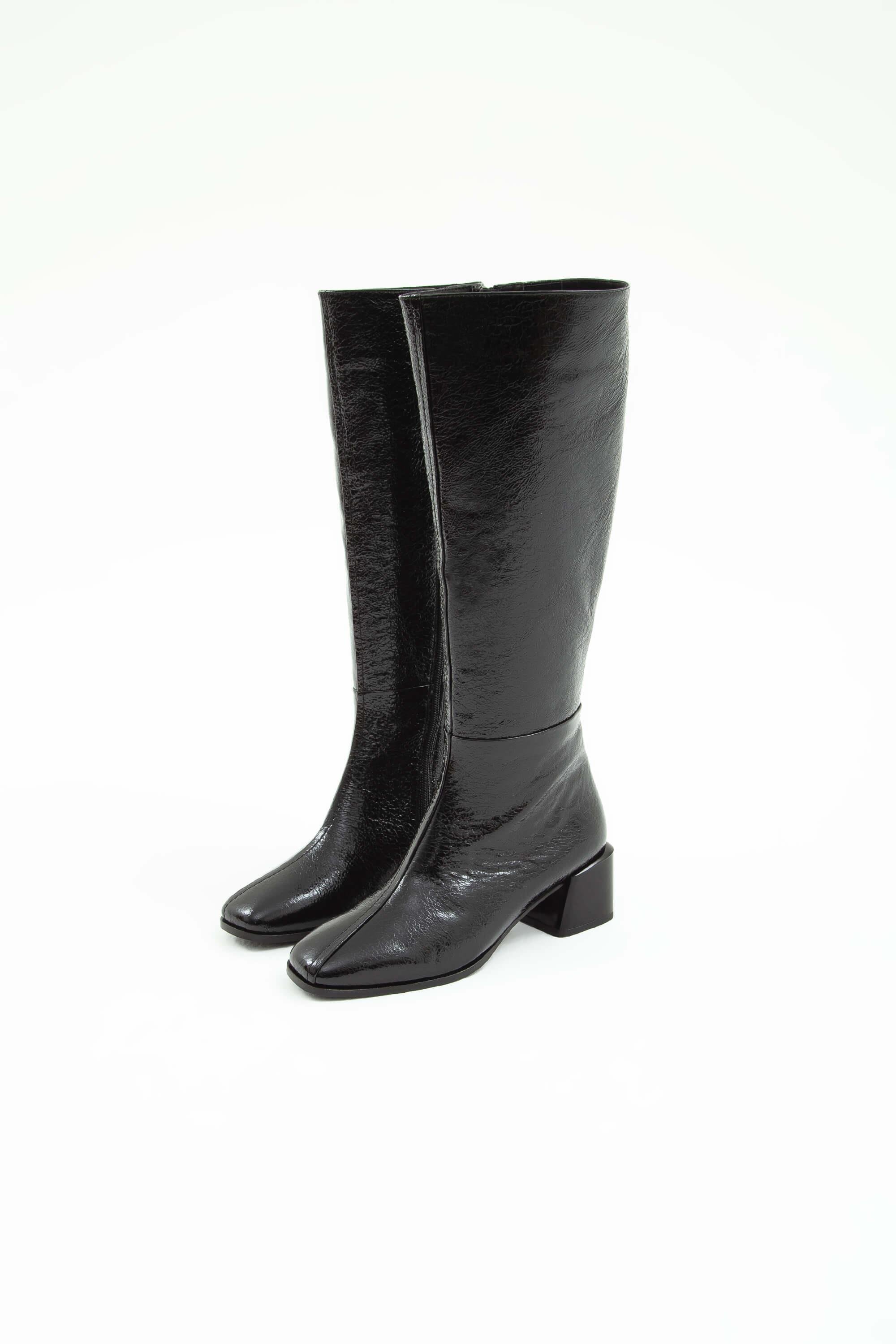 Tamer Tanca Kadın Hakiki Deri Siyah Rugan Topuklu Çizme