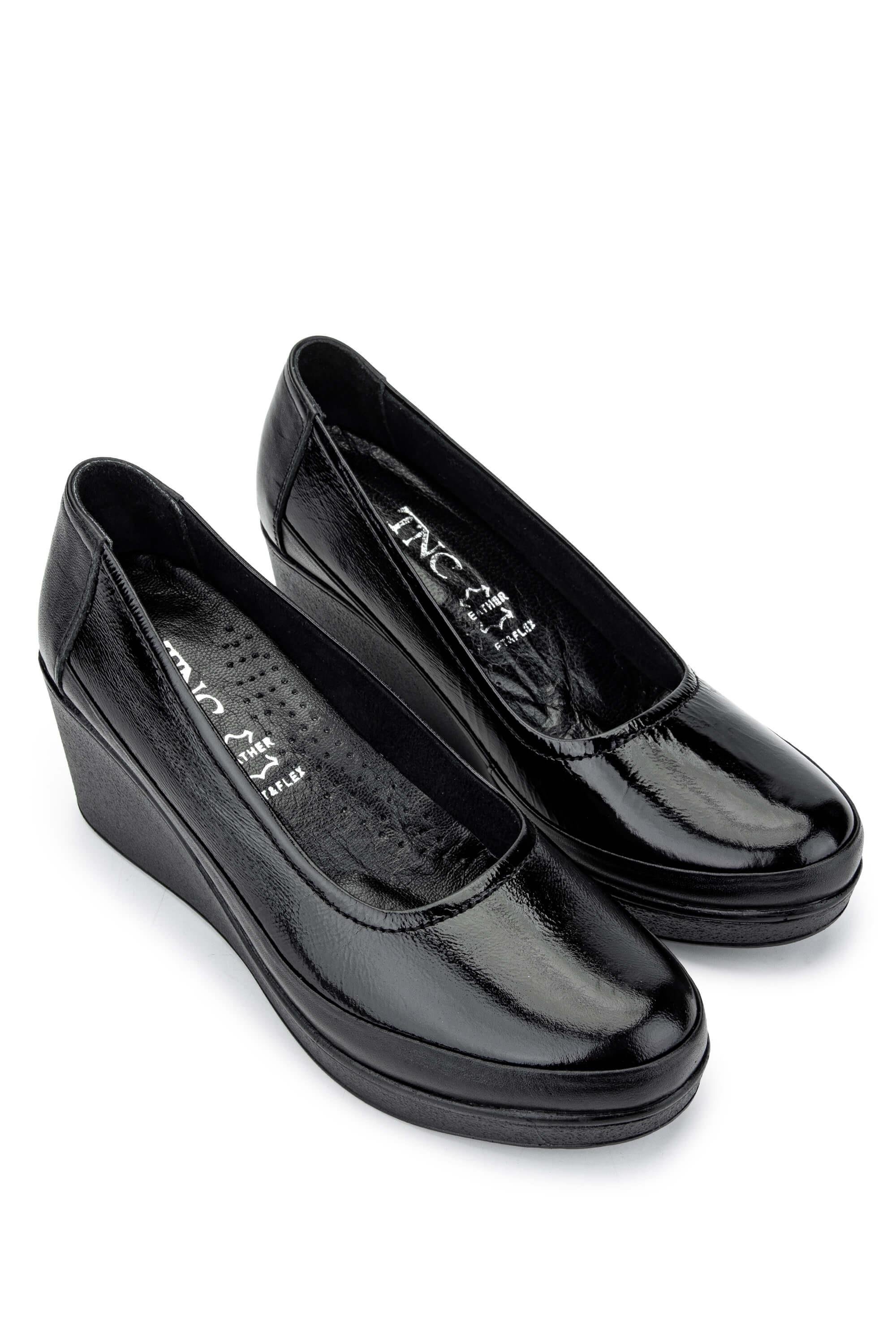 Tamer Tanca Kadın Hakiki Deri Siyah Rugan Casual Ayakkabı