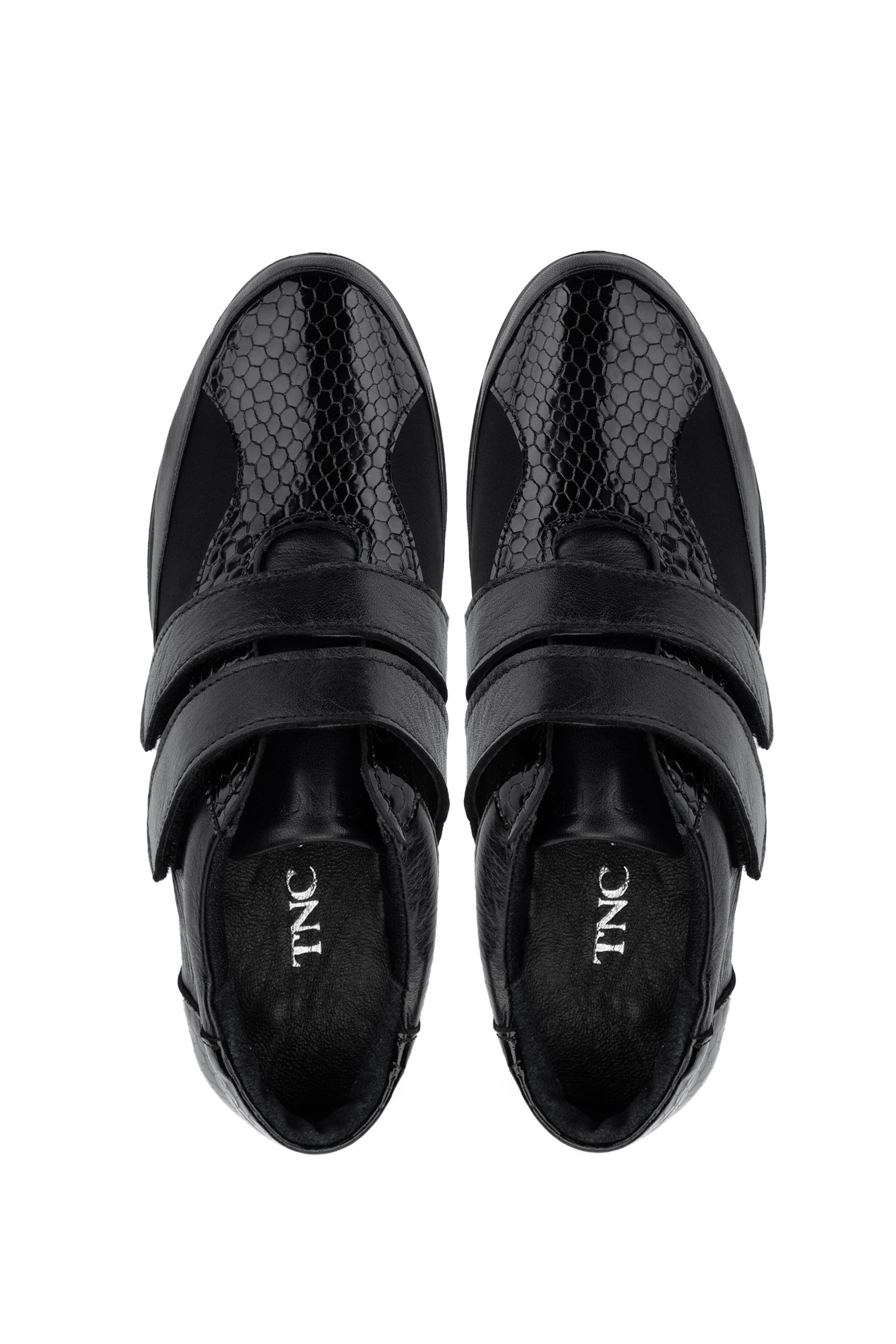 Tamer Tanca Kadın Hakiki Deri Siyah Rugan Casual Ayakkabı