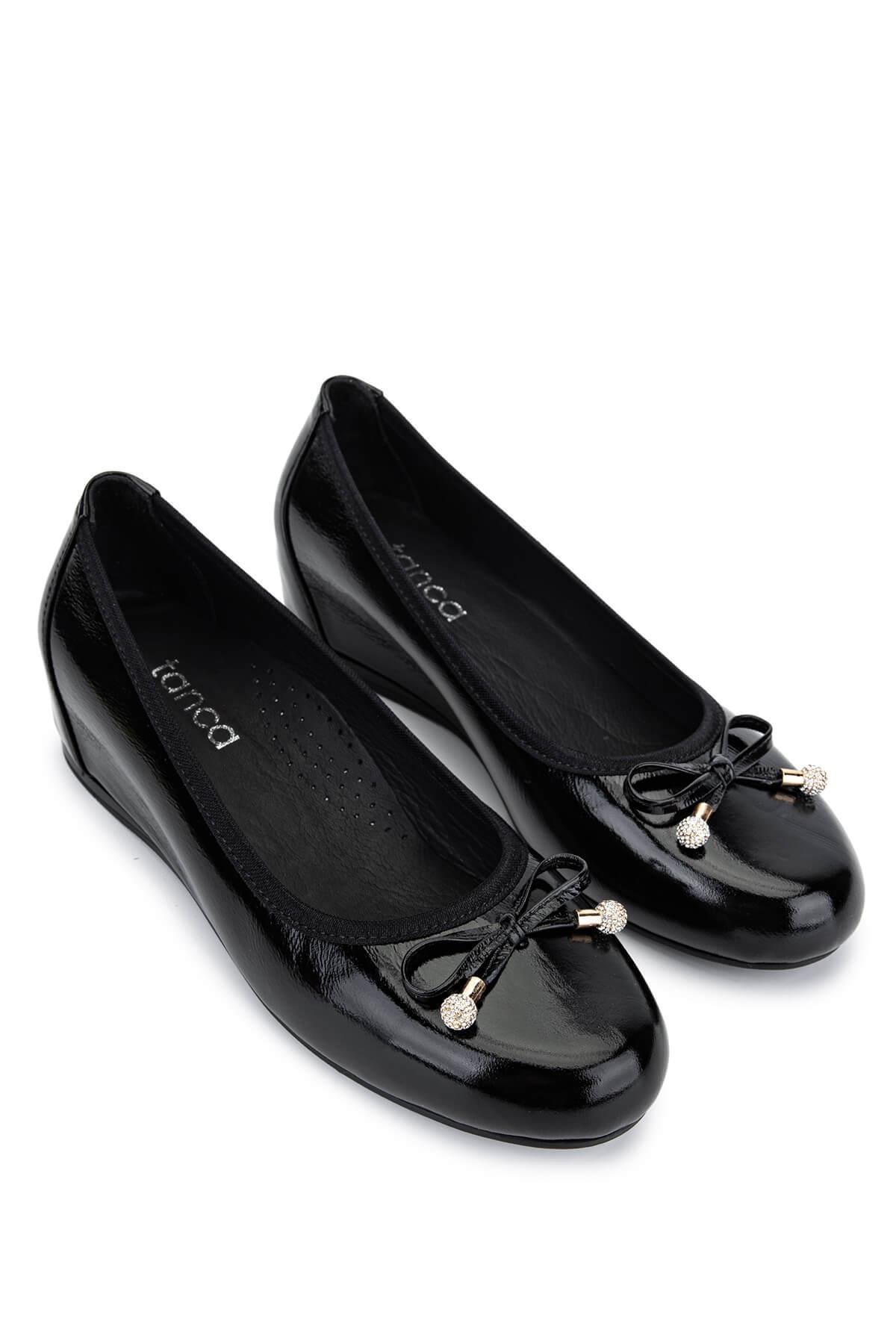 Tamer Tanca Kadın Hakiki Deri Siyah Rugan Comfort Ayakkabı