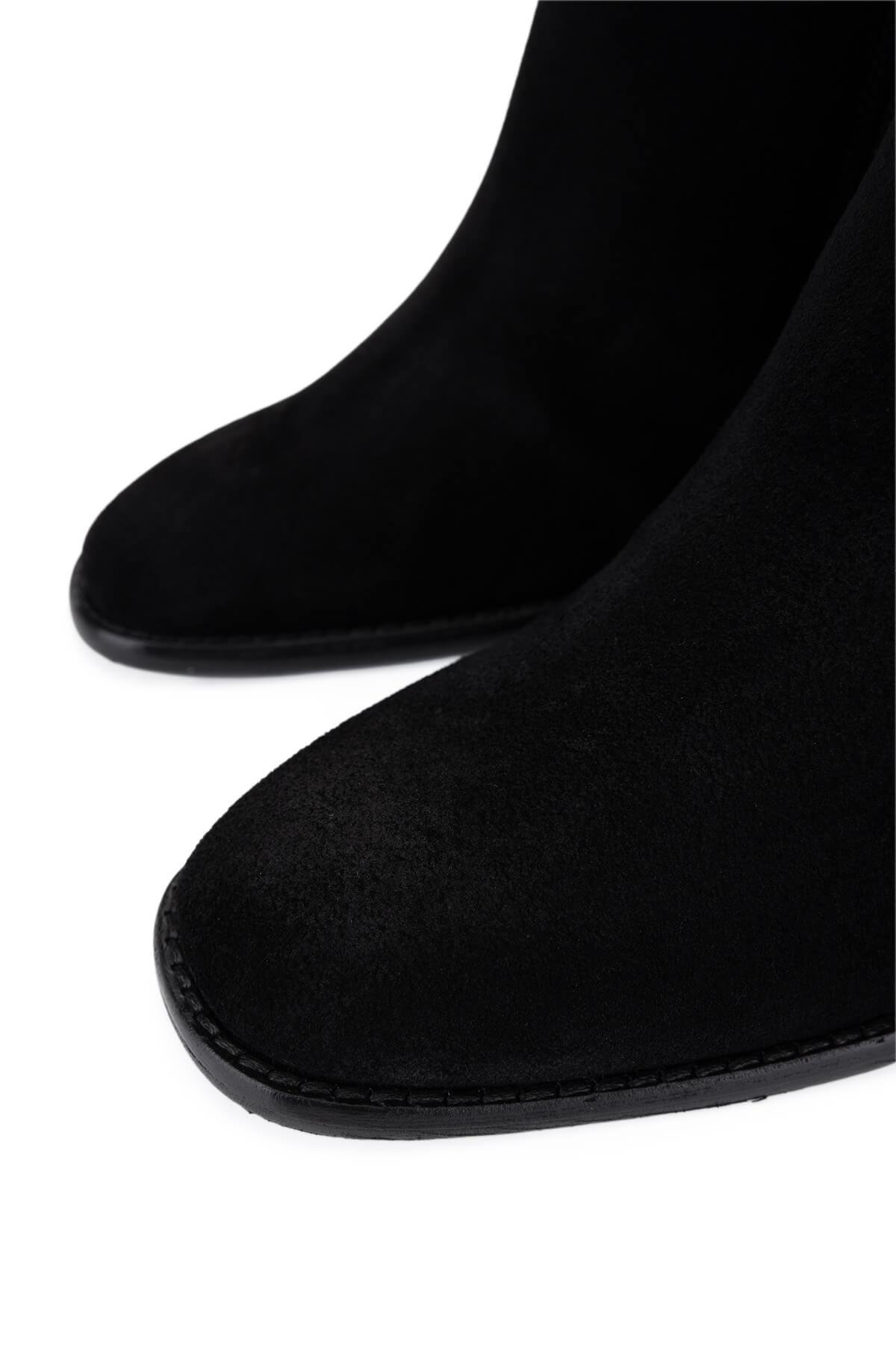 Tamer Tanca Kadın Hakiki Deri Siyah Süet Topuklu Bot