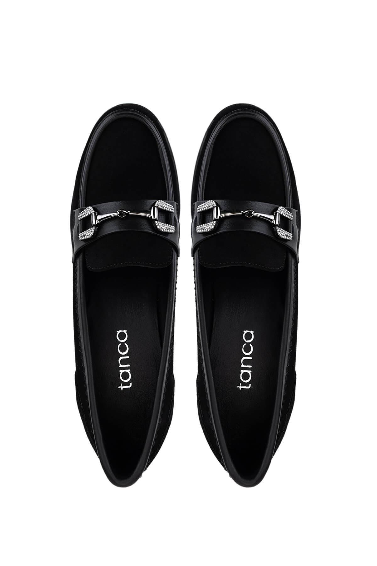 Tamer Tanca Kadın Hakiki Deri Siyah Süet Makosen Ayakkabı