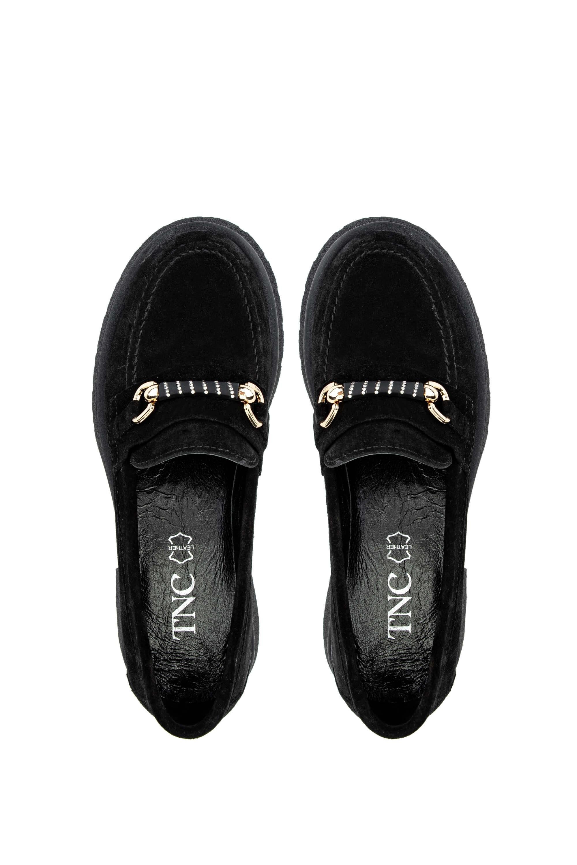 Tamer Tanca Kadın Hakiki Deri Siyah Süet Loafer Ayakkabı