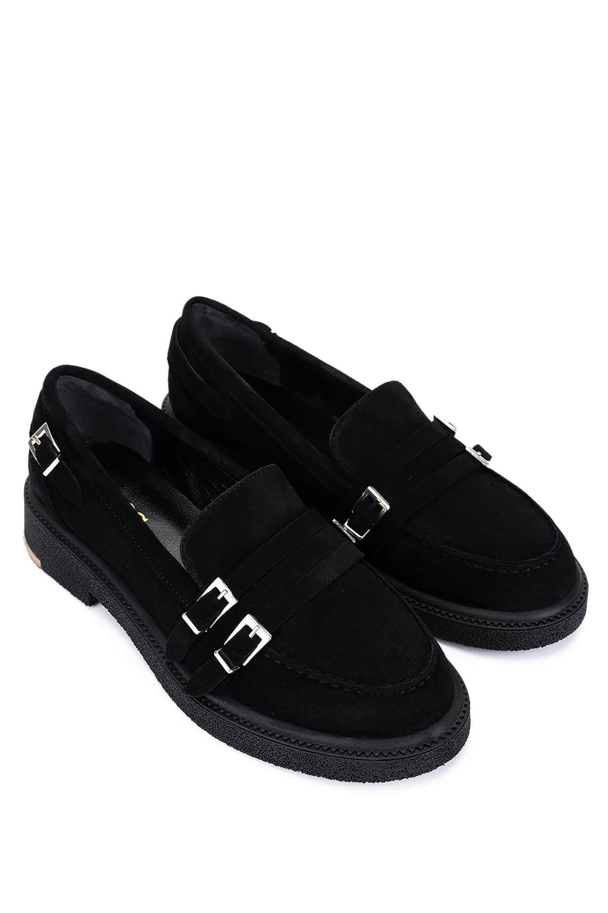 Tamer Tanca Kadın Hakiki Deri Siyah Süet Loafer Ayakkabı