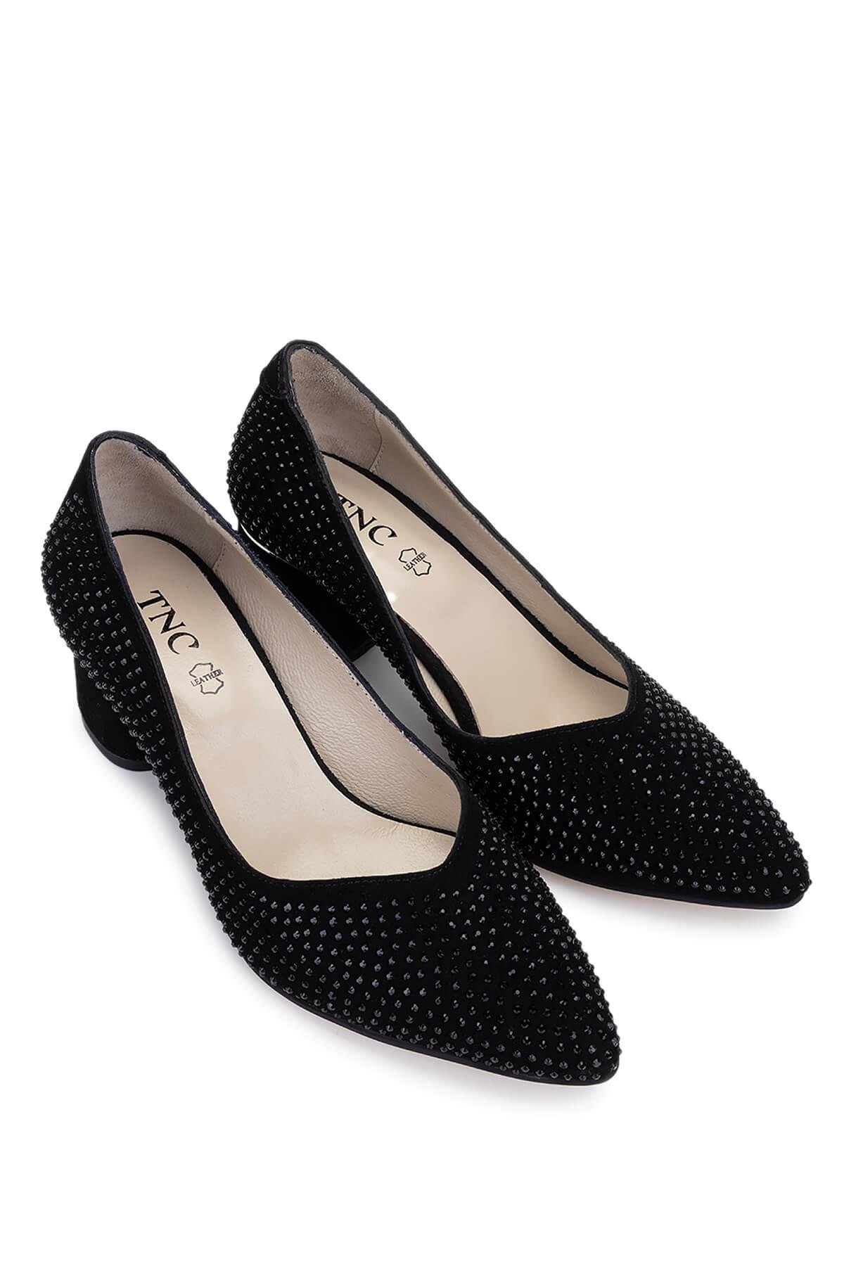 Tamer Tanca Kadın Hakiki Deri Siyah Süet Topuklu Ayakkabı