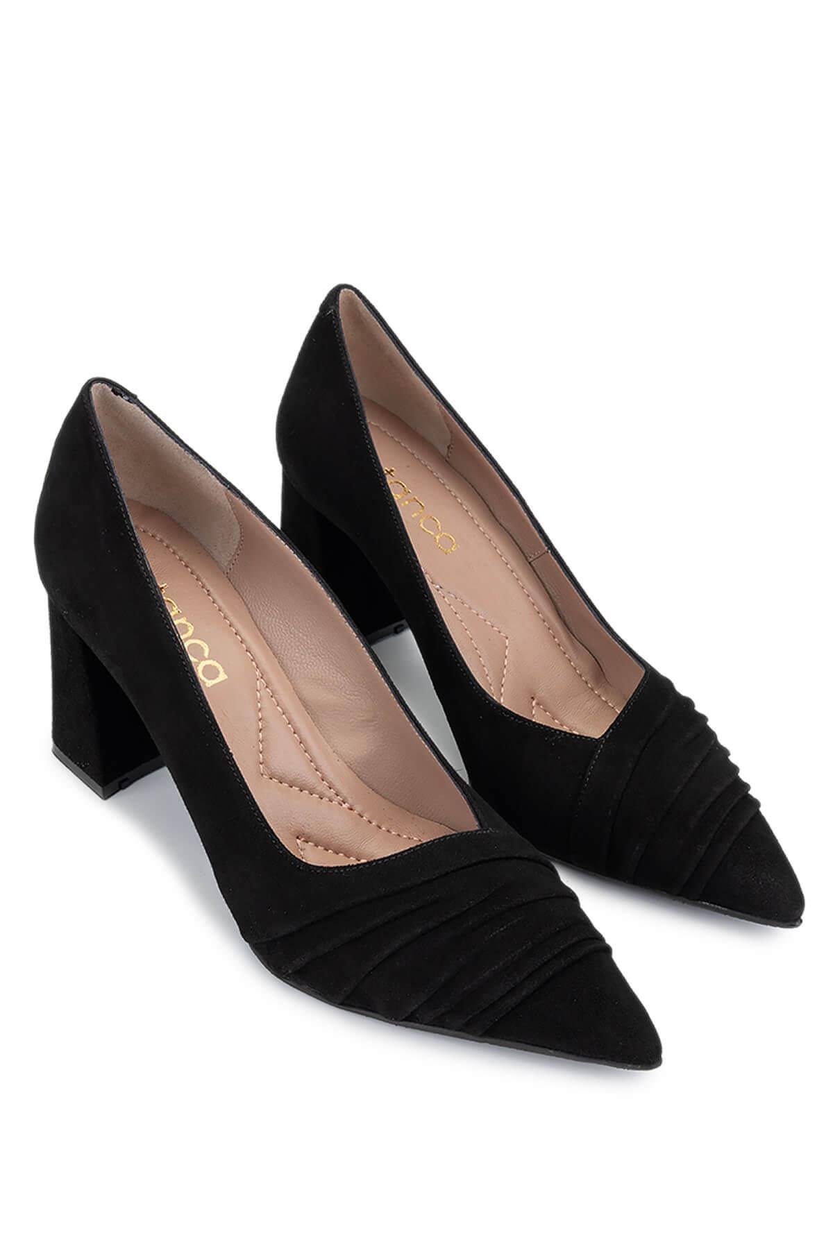 Tamer Tanca Kadın Hakiki Deri Siyah Süet Topuklu Ayakkabı