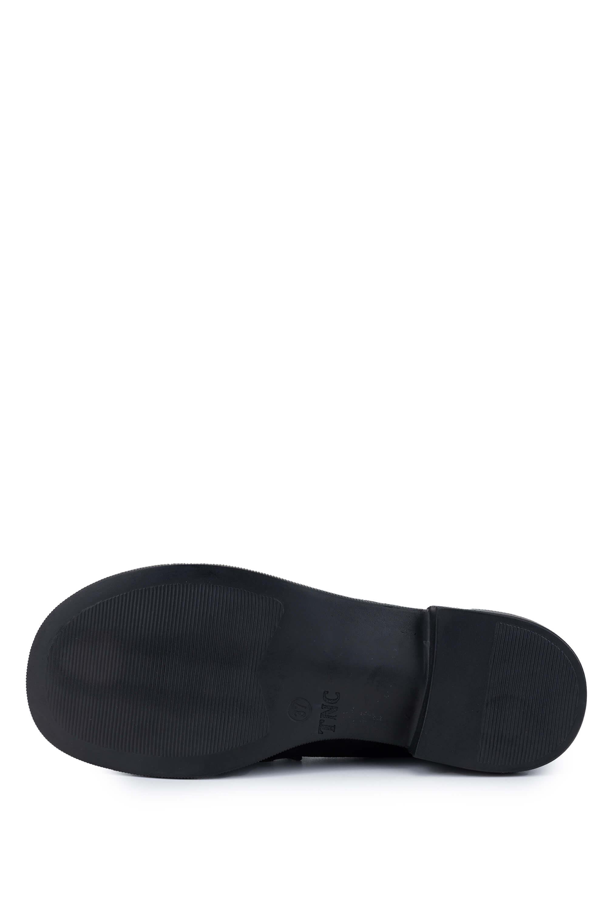 Tamer Tanca Kadın Hakiki Deri Siyah Süet Loafer Ayakkabı