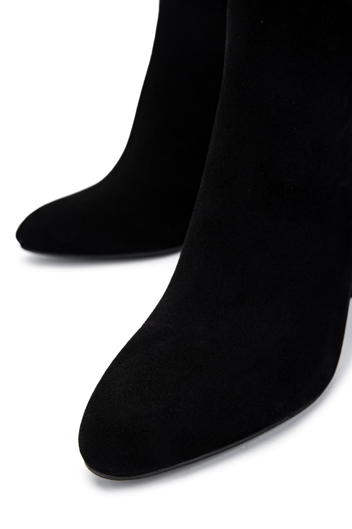 Tamer Tanca Kadın Hakiki Deri Siyah Süet Topuklu Bot