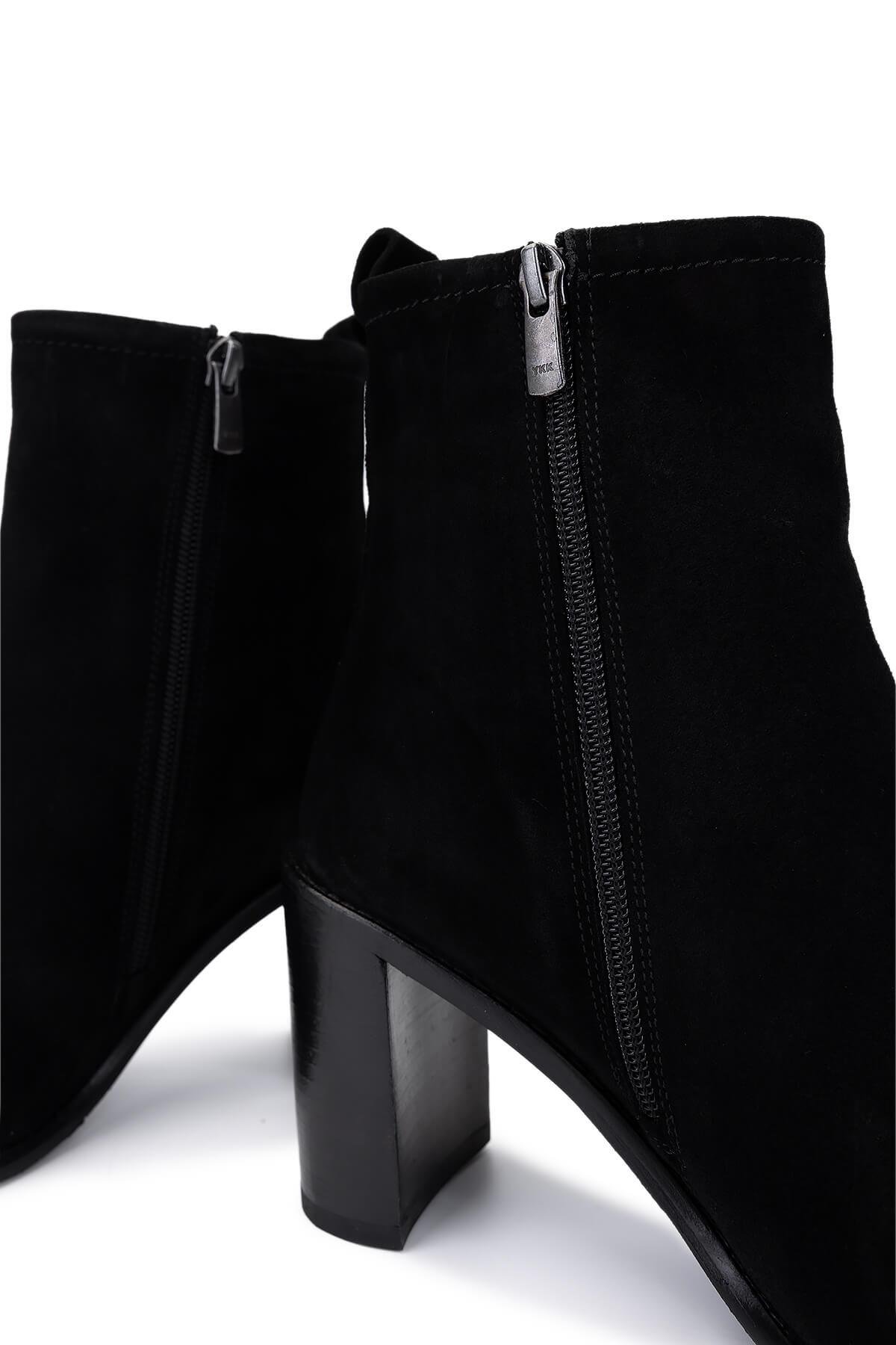 Tamer Tanca Kadın Hakiki Deri Siyah Süet Topuklu Bot