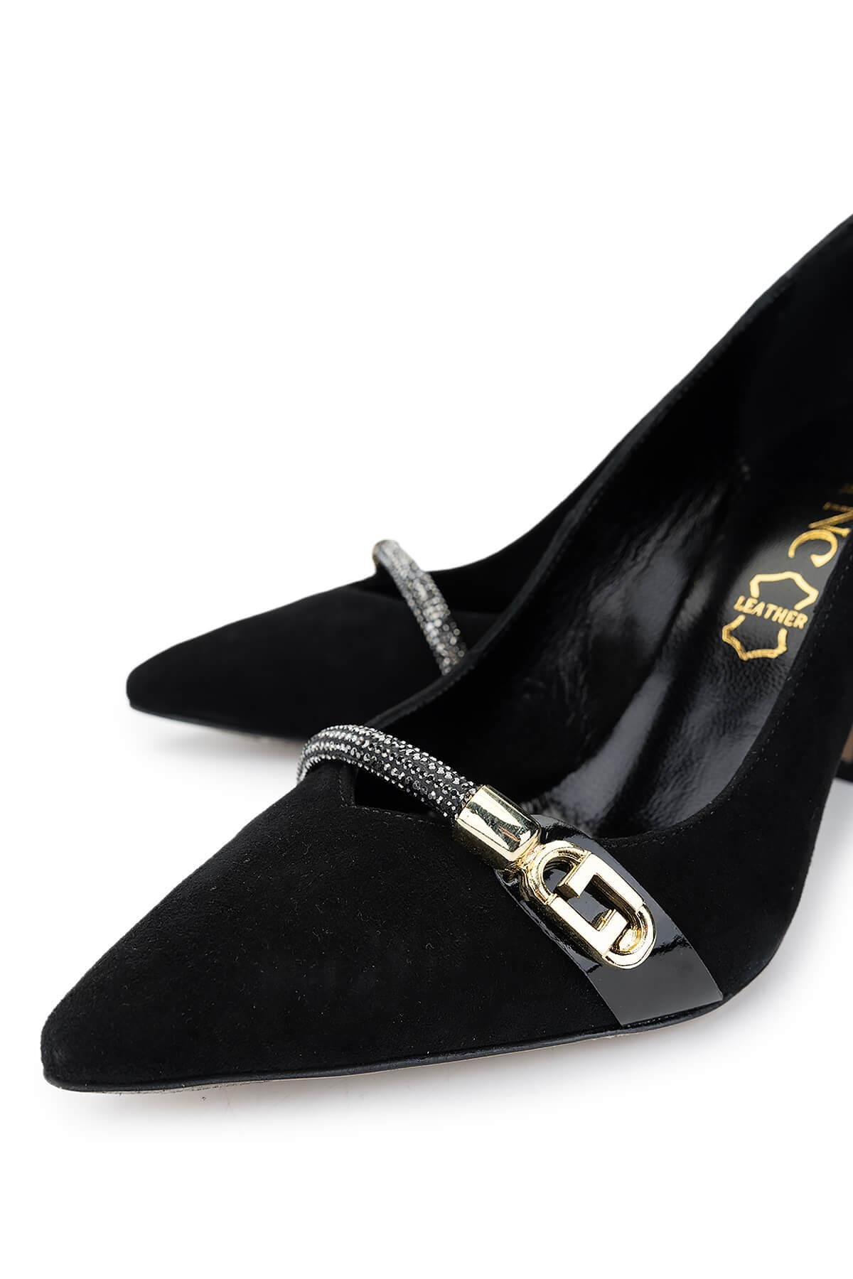 Tamer Tanca Kadın Hakiki Deri Siyah Süet Topuklu Ayakkabı