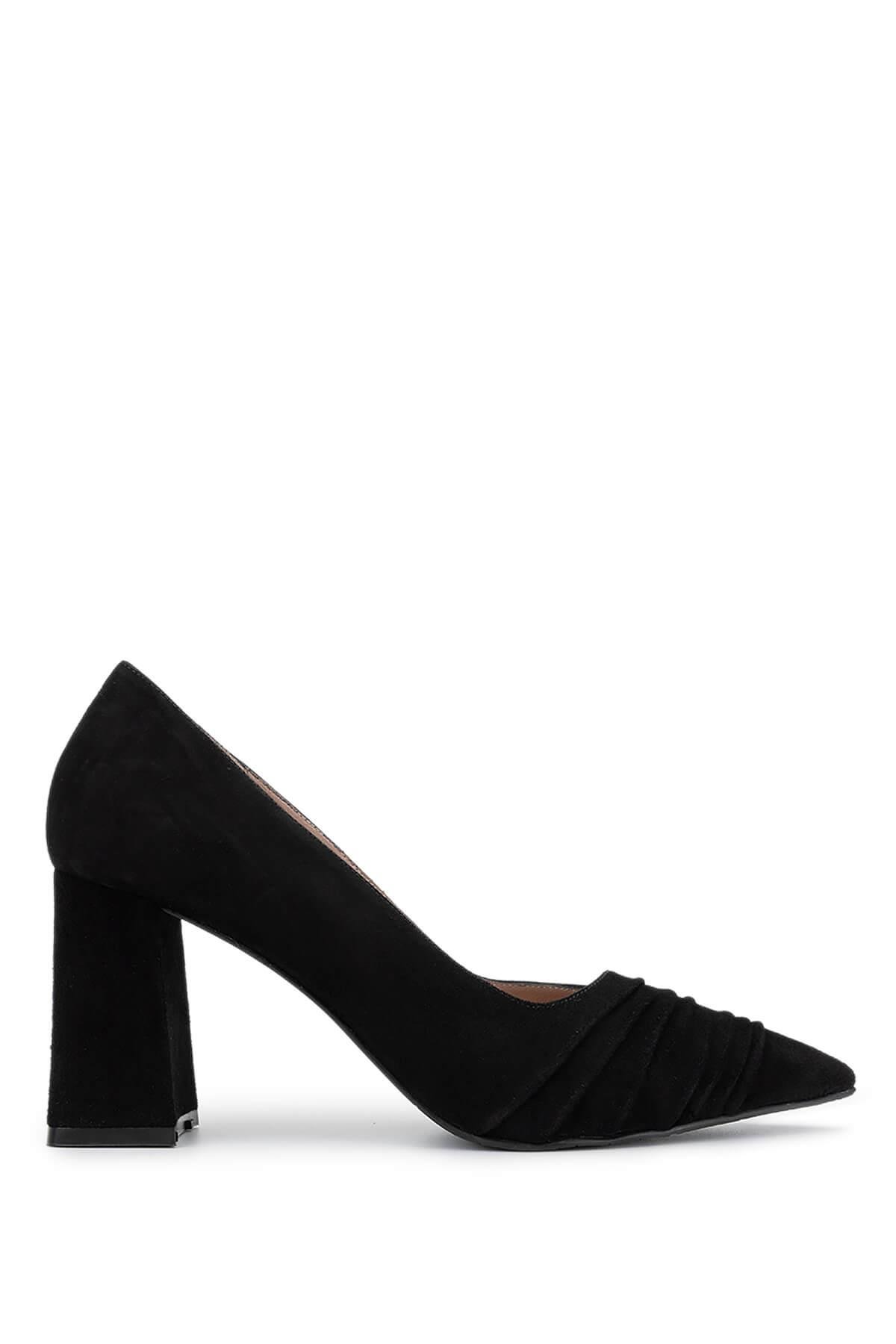 Tamer Tanca Kadın Hakiki Deri Siyah Süet Topuklu Ayakkabı