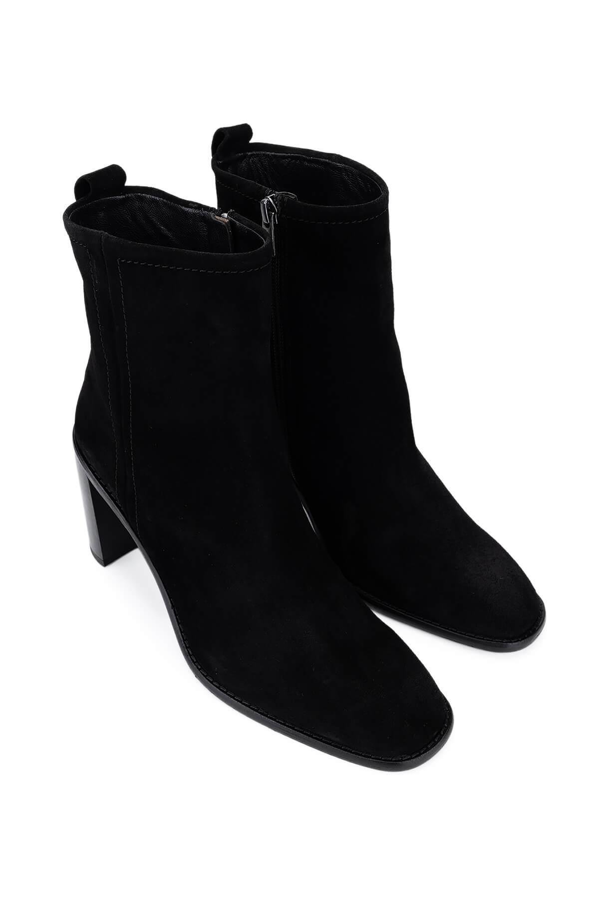 Tamer Tanca Kadın Hakiki Deri Siyah Süet Topuklu Bot