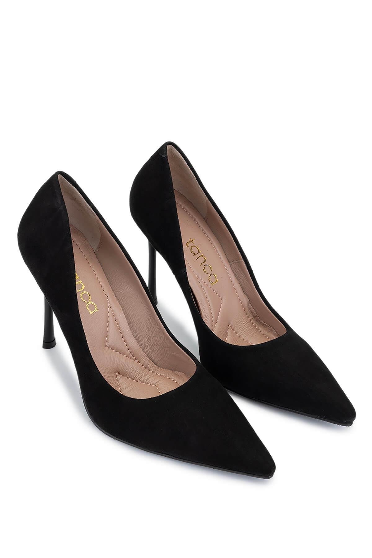 Tamer Tanca Kadın Hakiki Deri Siyah Süet Topuklu Ayakkabı