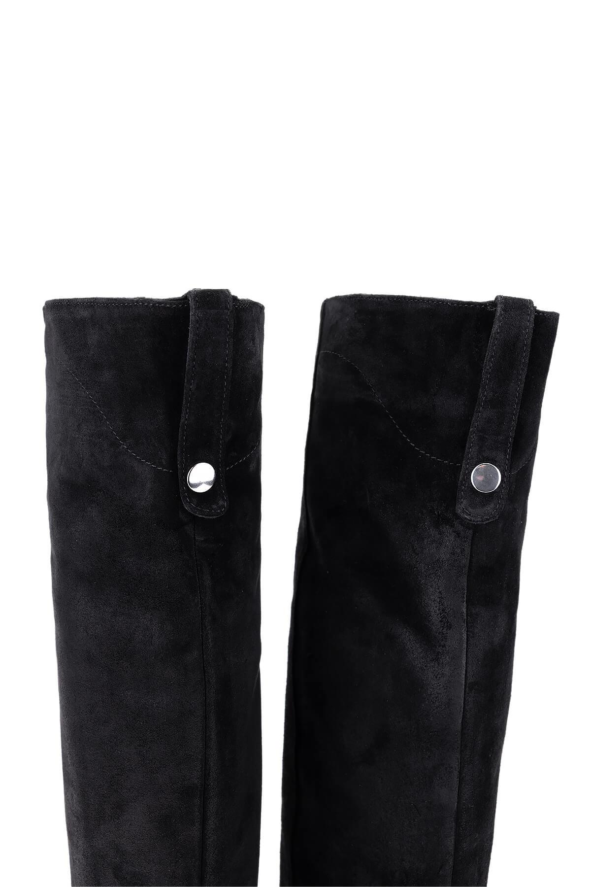 Tamer Tanca Kadın Hakiki Deri Siyah Süet Topuklu Çizme