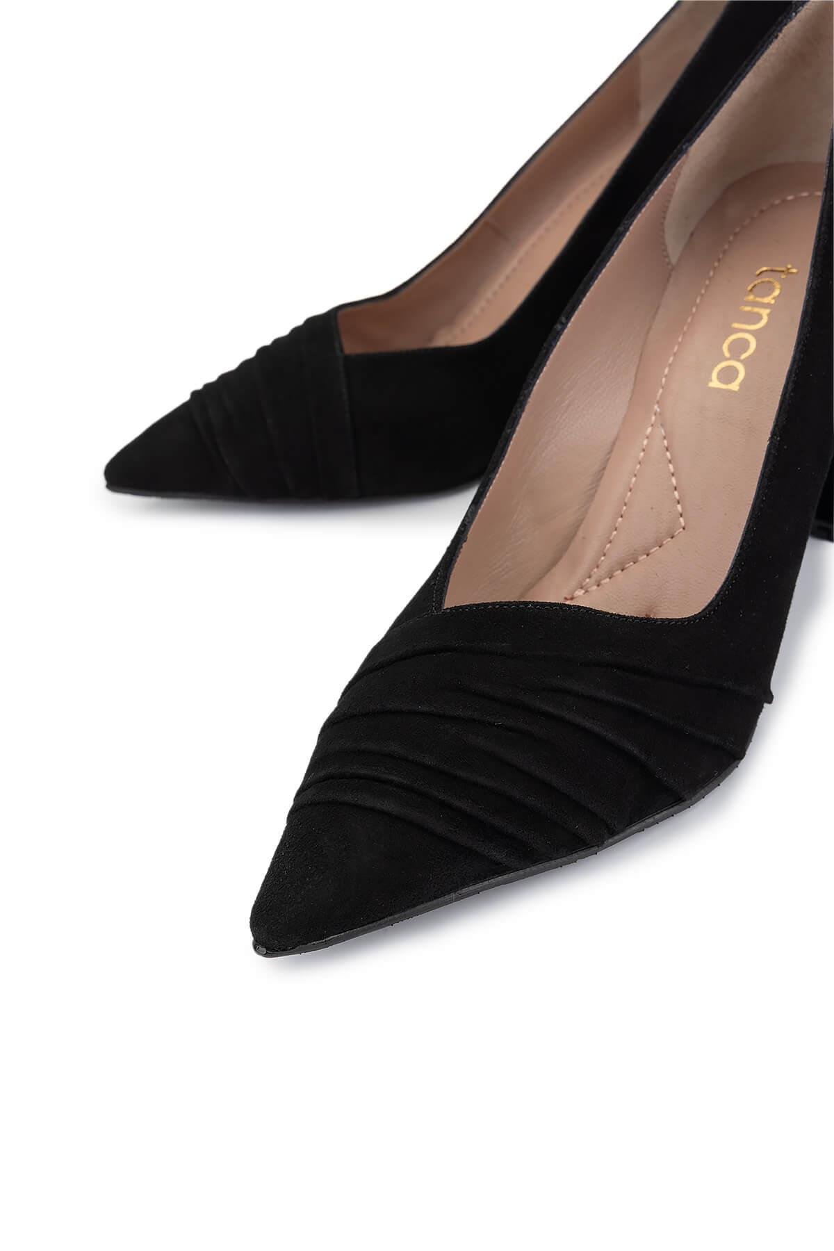 Tamer Tanca Kadın Hakiki Deri Siyah Süet Topuklu Ayakkabı