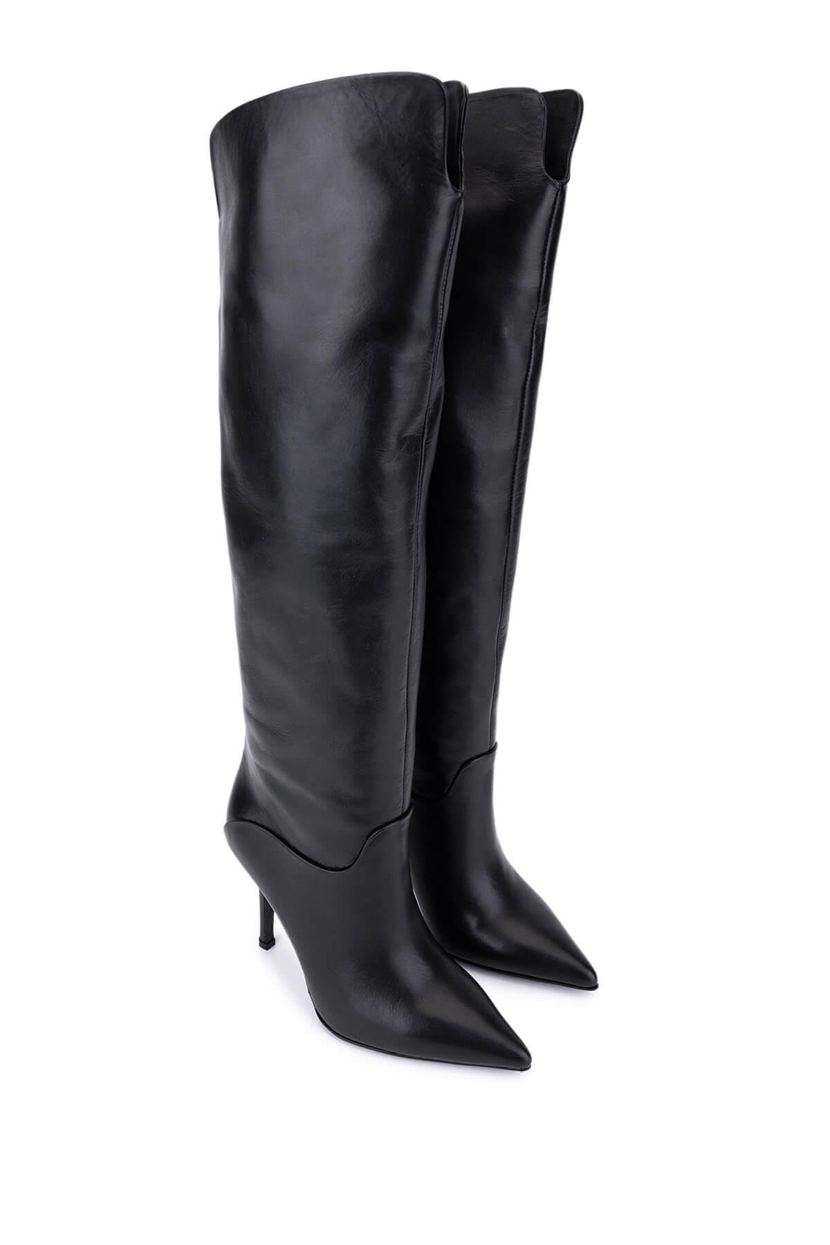 Tamer Tanca Kadın Hakiki Deri Siyah Topuklu Çizme