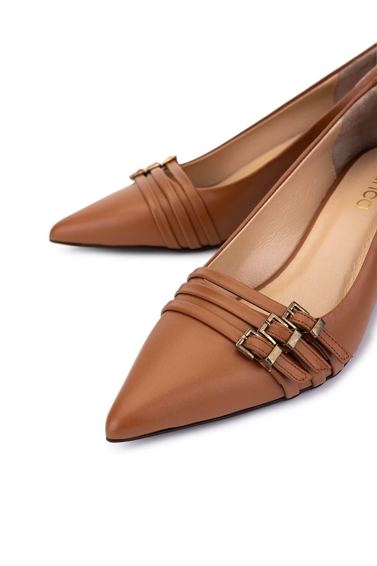 Tamer Tanca Kadın Hakiki Deri Taba Deri Topuklu Ayakkabı