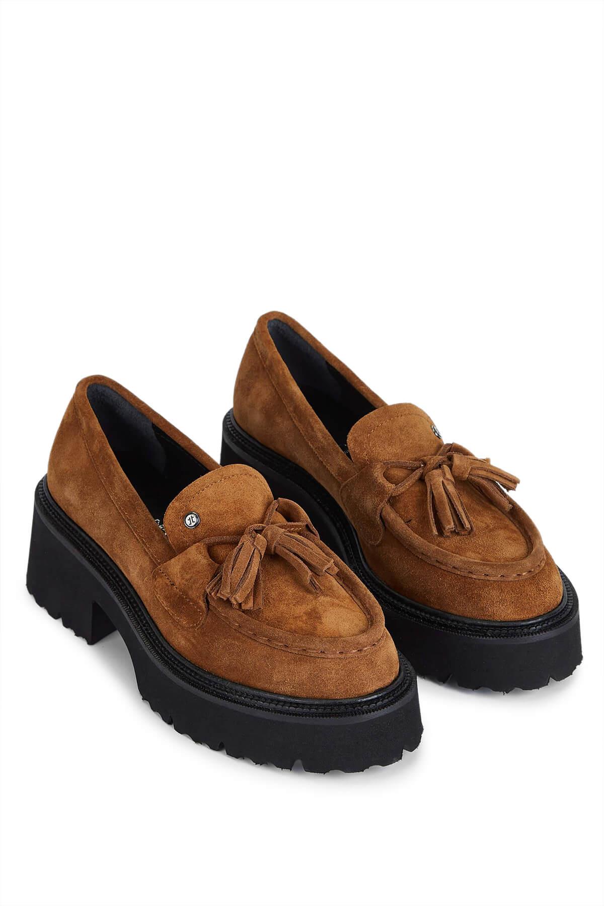 Tamer Tanca Kadın Hakiki Deri Taba Süet Loafer Ayakkabı